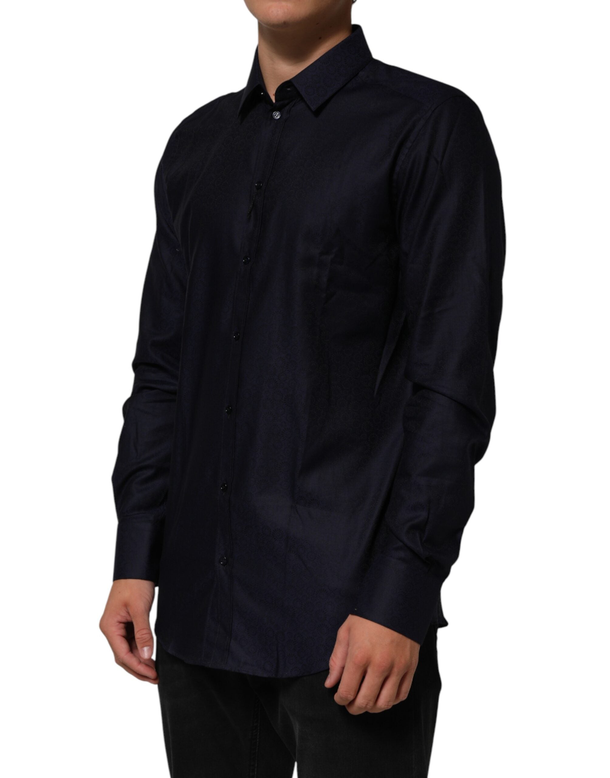 Dolce & Gabbana Blaues Baumwollhemd mit Kragen und langem Arm GOLD für Herren