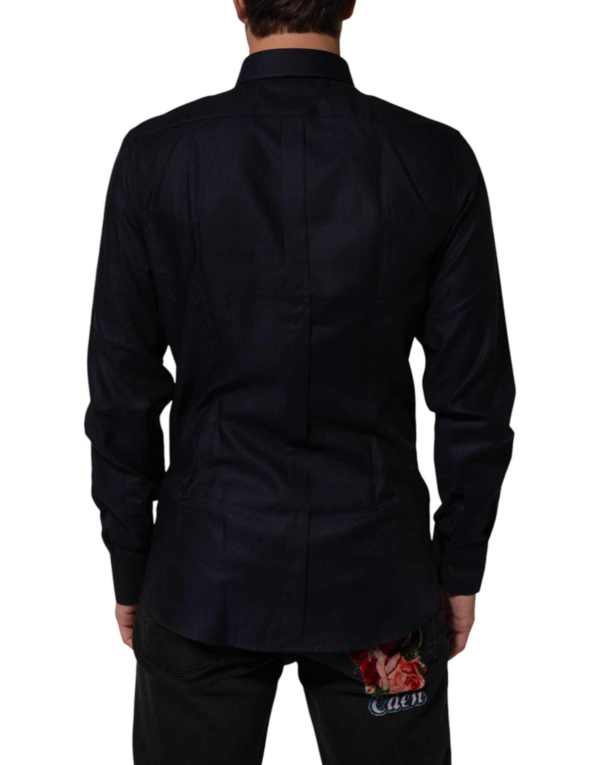 Dolce & Gabbana Blaues Baumwollhemd mit Kragen und langem Arm GOLD für Herren