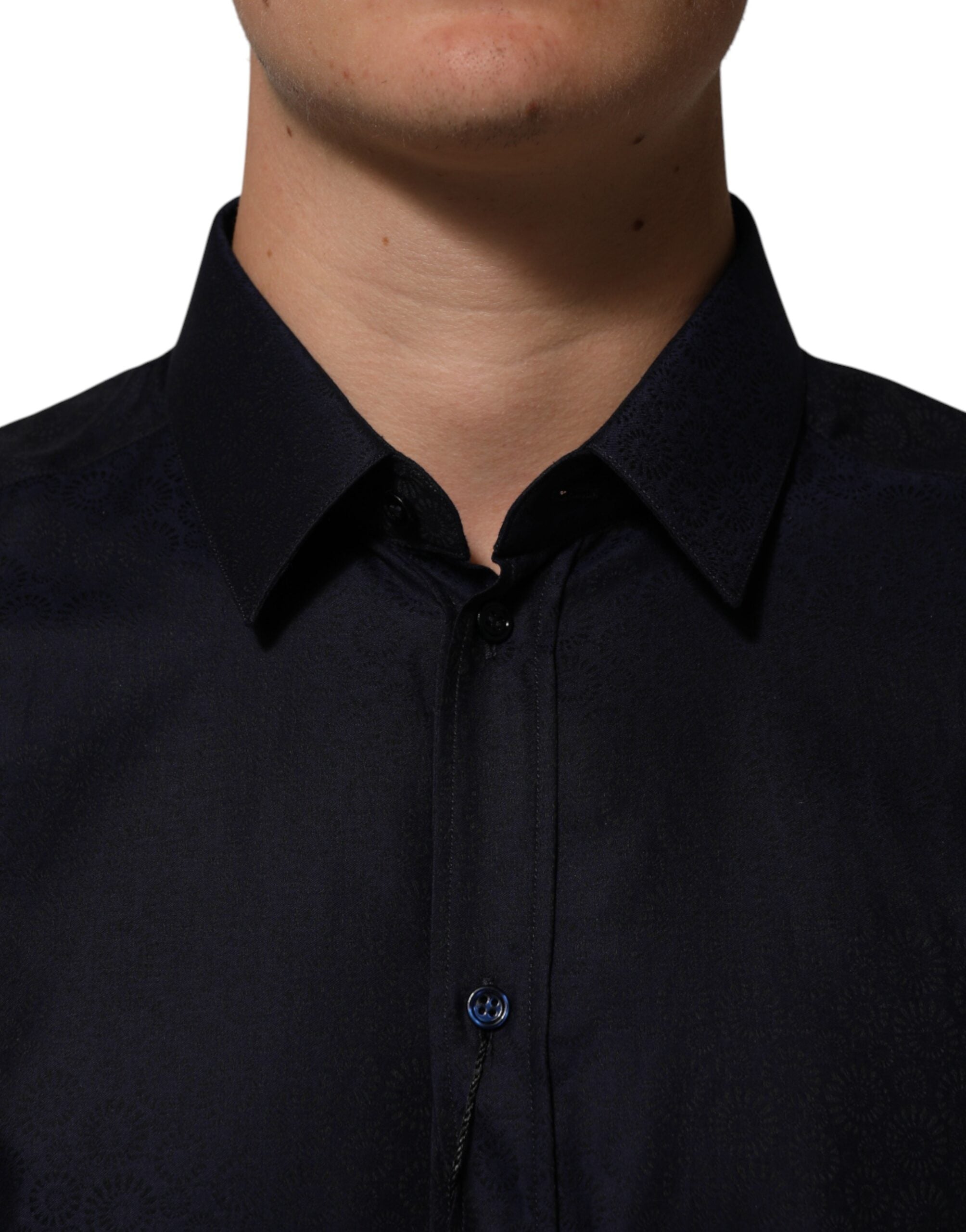 Dolce & Gabbana Blaues Baumwollhemd mit Kragen und langem Arm GOLD für Herren