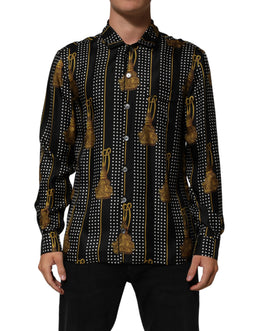 Dolce & Gabbana Schwarzes Seidenhemd mit Tupfen und Quasten