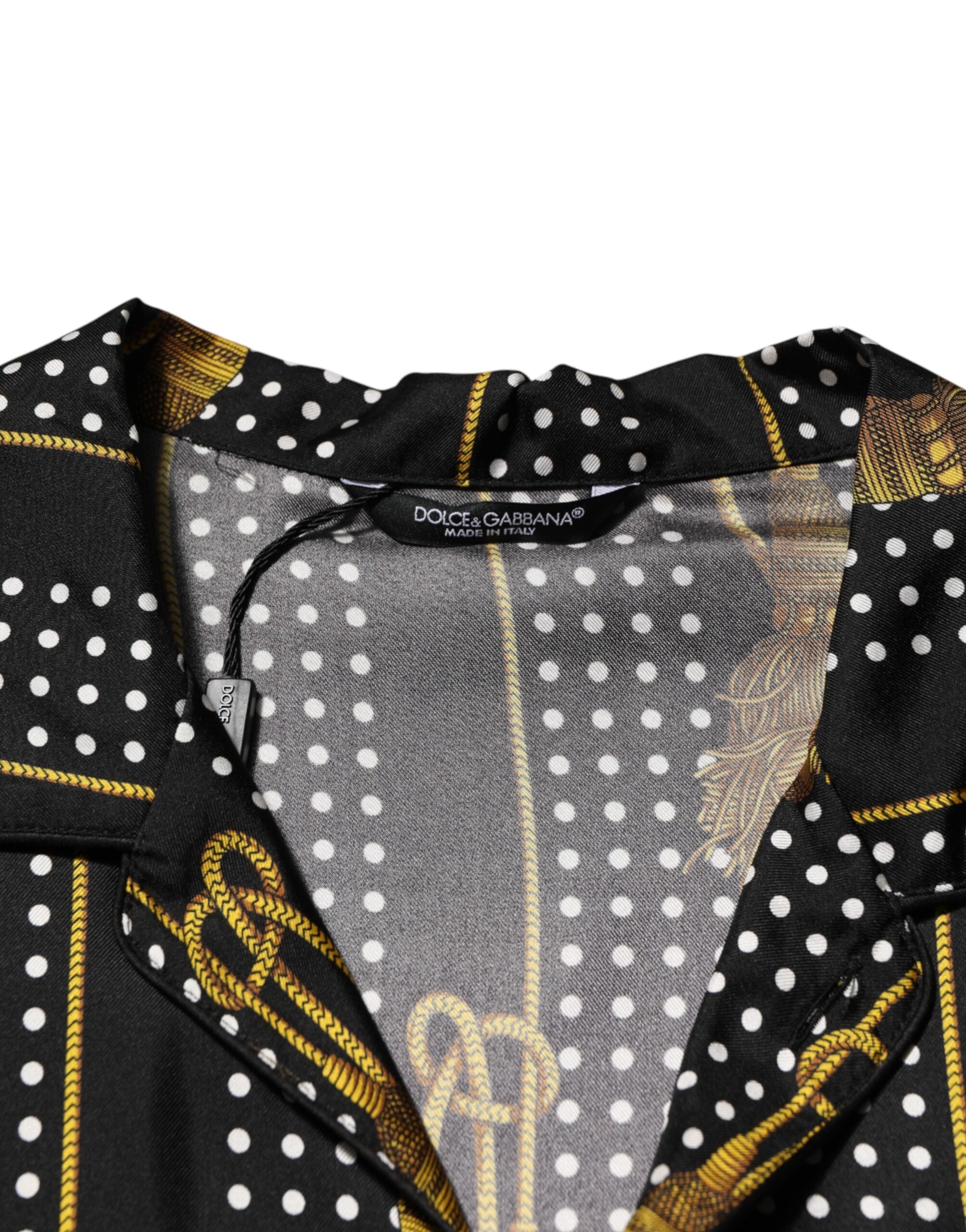 Dolce & Gabbana Schwarzes Seidenhemd mit Tupfen und Quasten