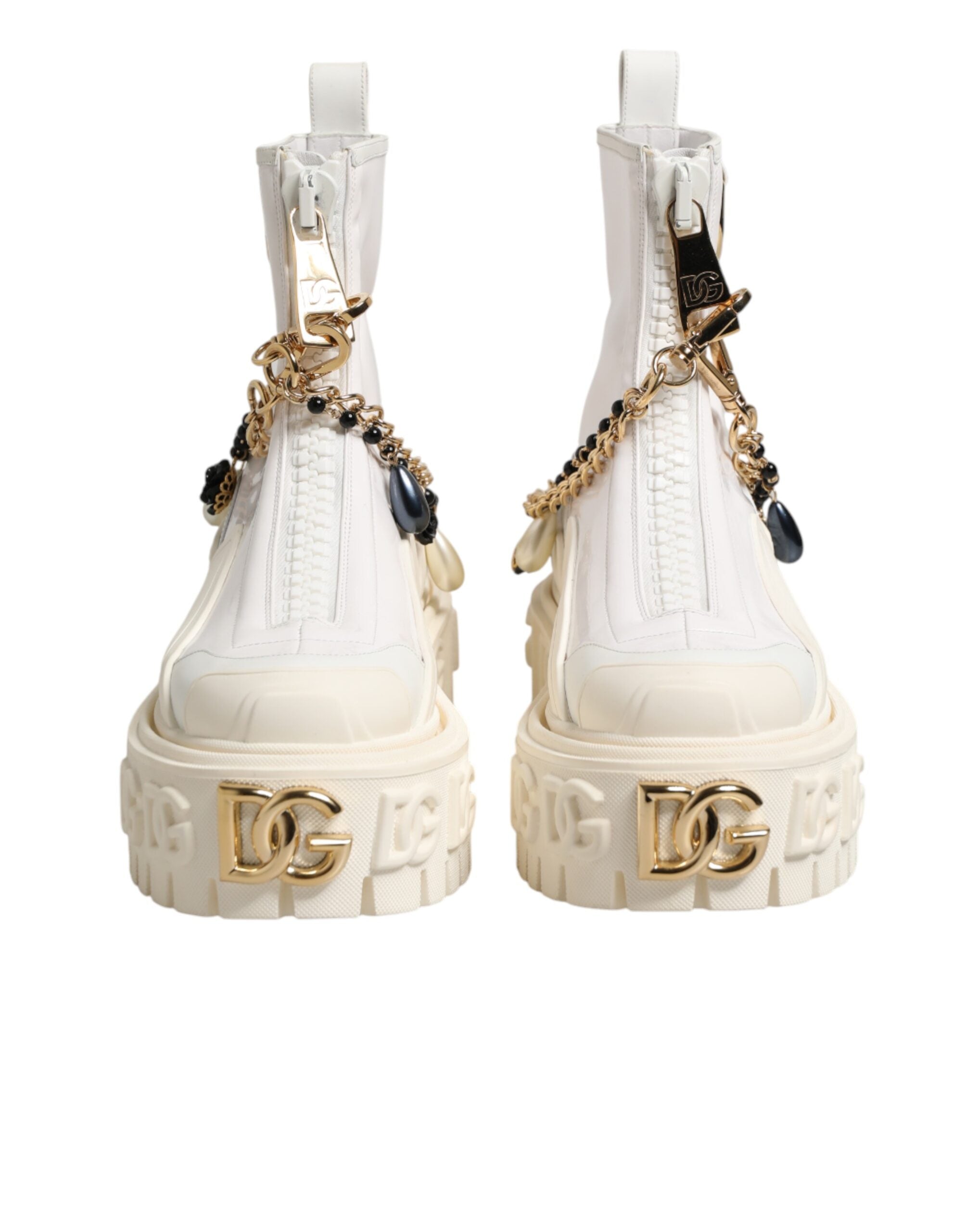 Dolce & Gabbana Weiße Leder-Stiefeletten mit Gummi-Logo