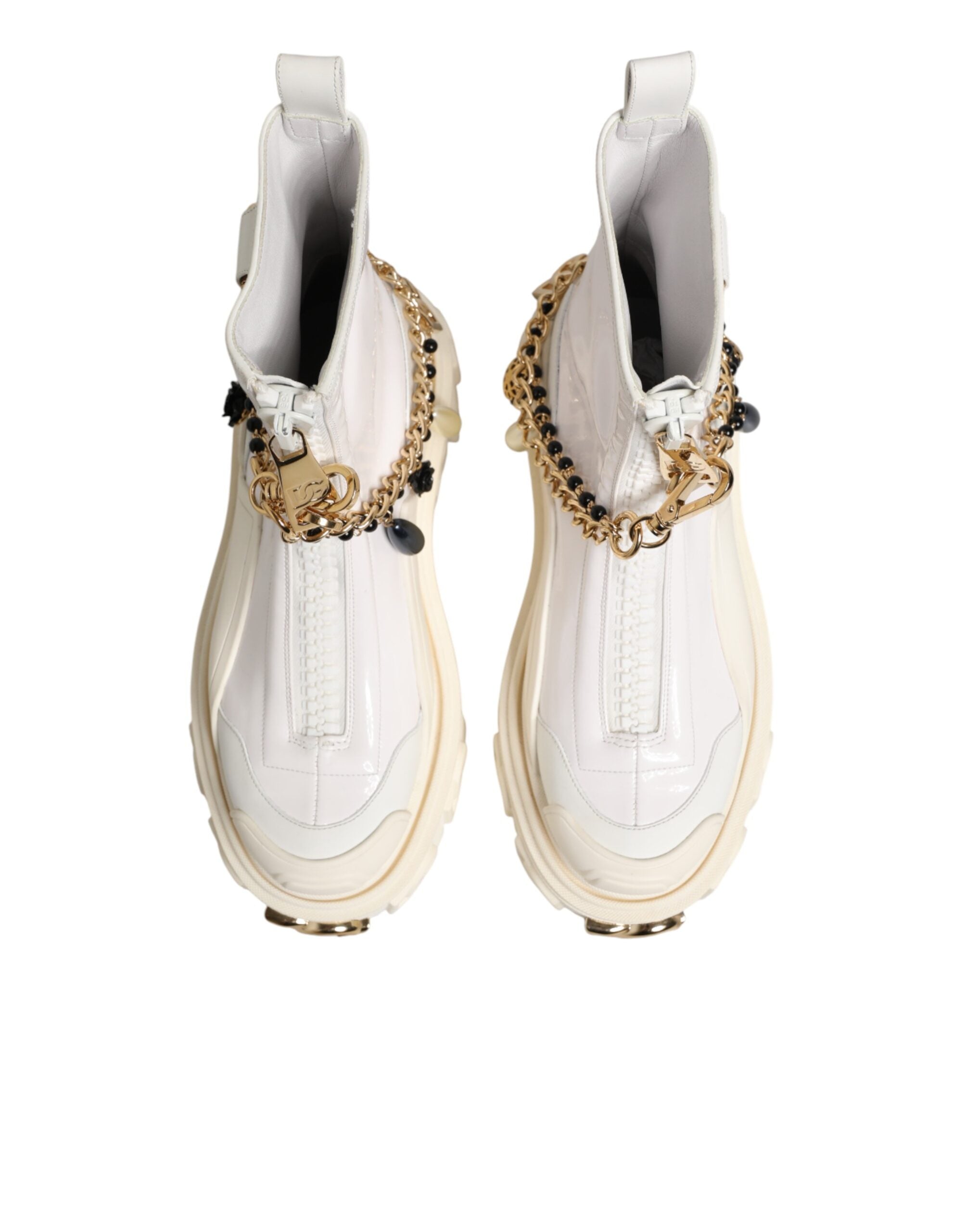 Dolce & Gabbana Weiße Leder-Stiefeletten mit Gummi-Logo
