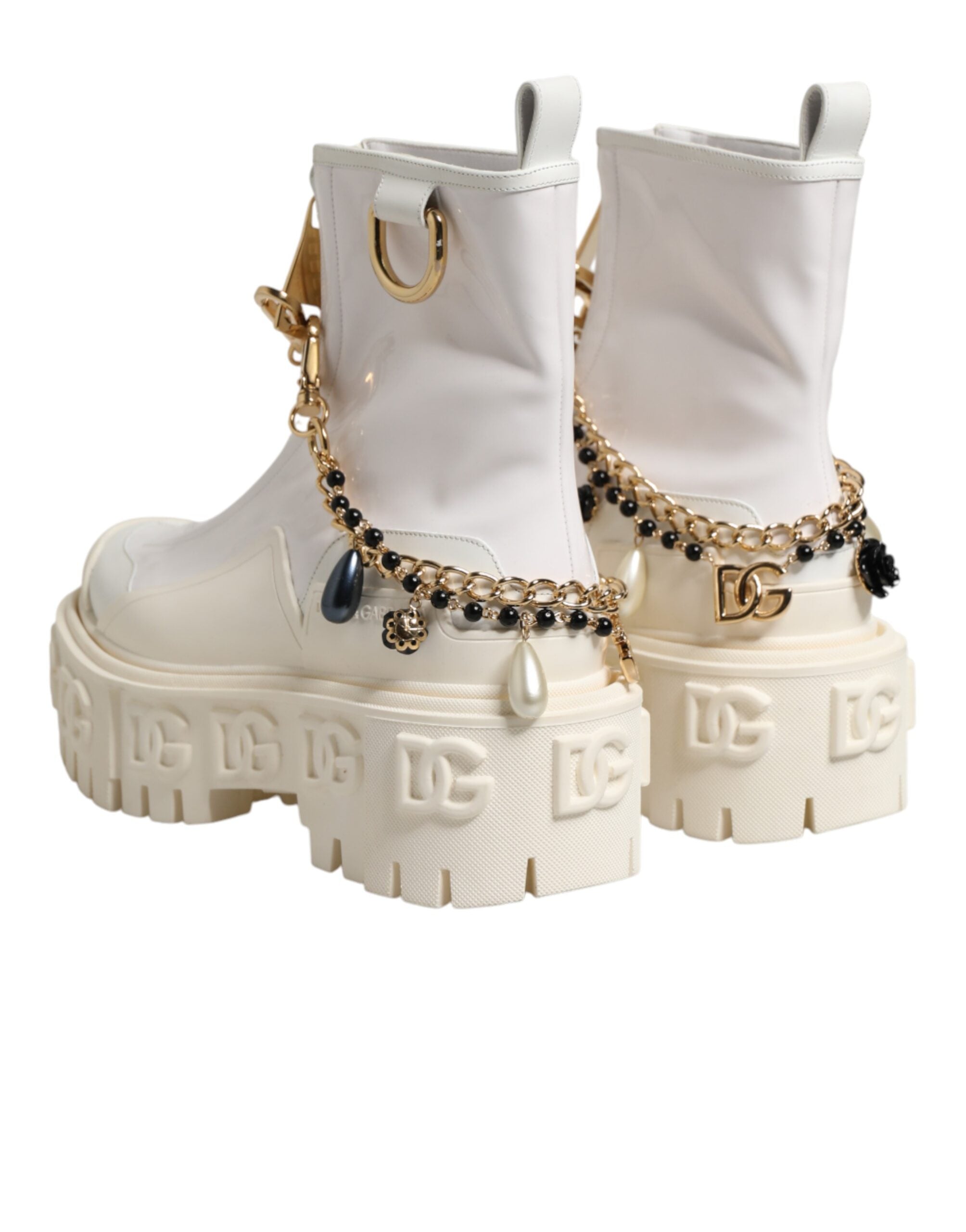 Dolce & Gabbana Weiße Leder-Stiefeletten mit Gummi-Logo