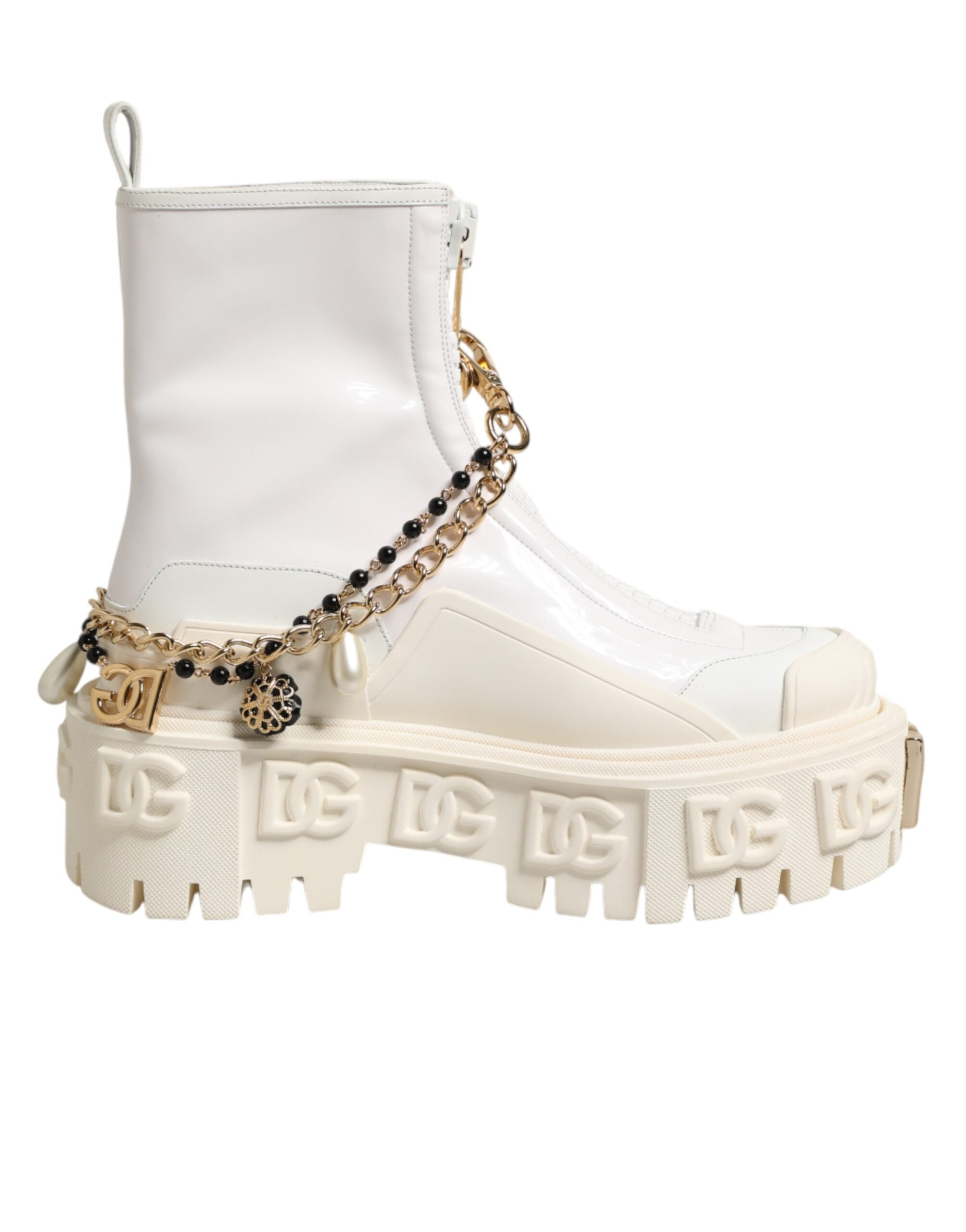 Dolce & Gabbana Weiße Leder-Stiefeletten mit Gummi-Logo