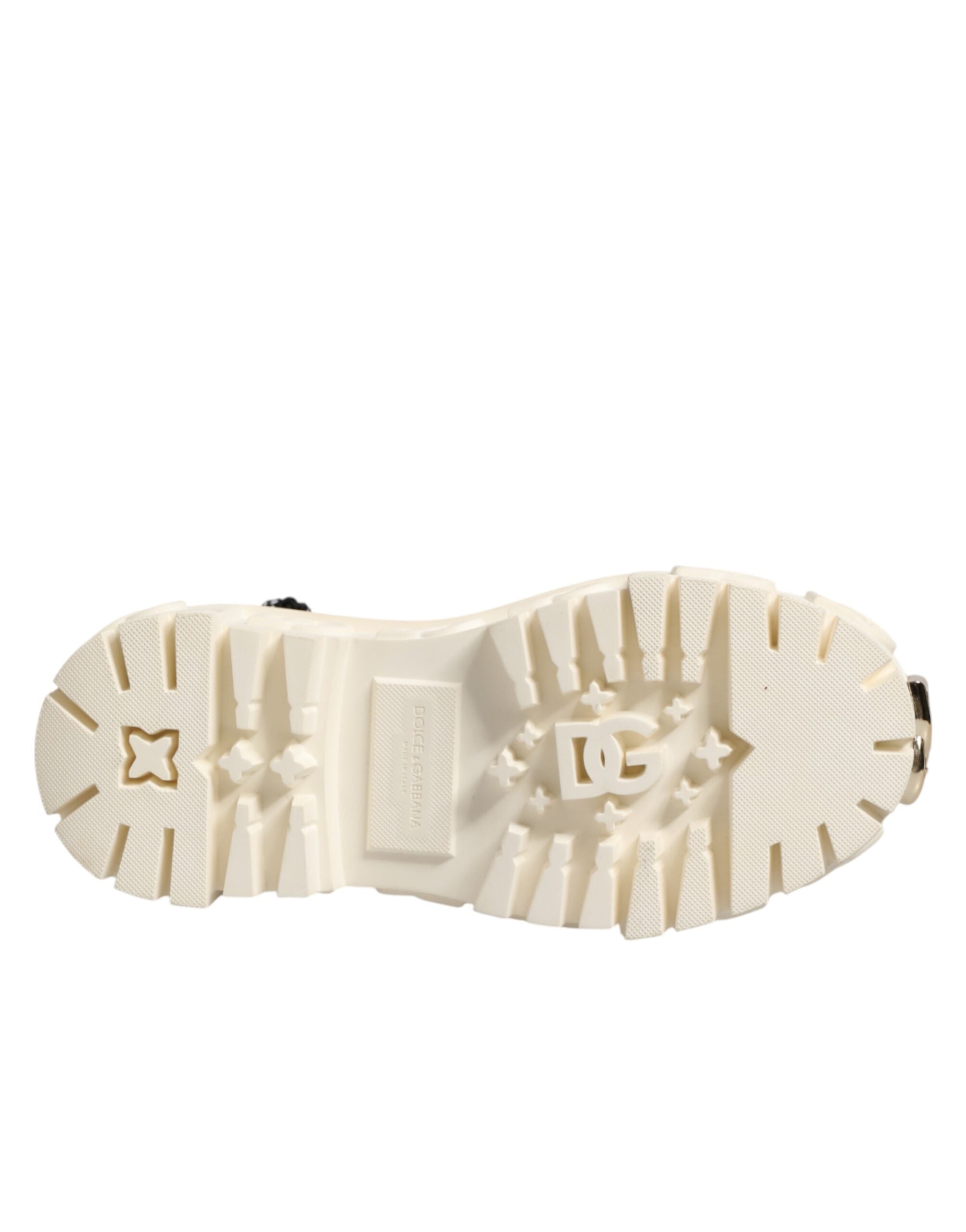 Dolce & Gabbana Weiße Leder-Stiefeletten mit Gummi-Logo
