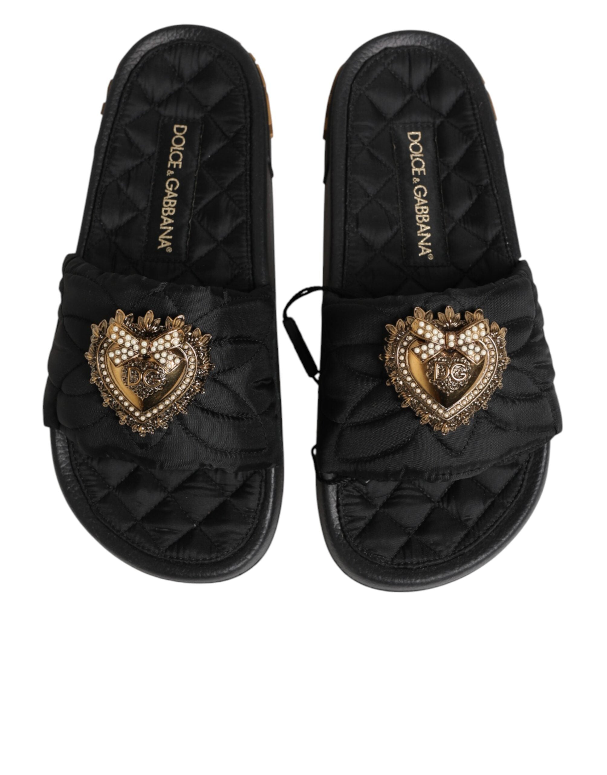 Dolce & Gabbana Schwarze Devotion Matelassé Leder-Slides