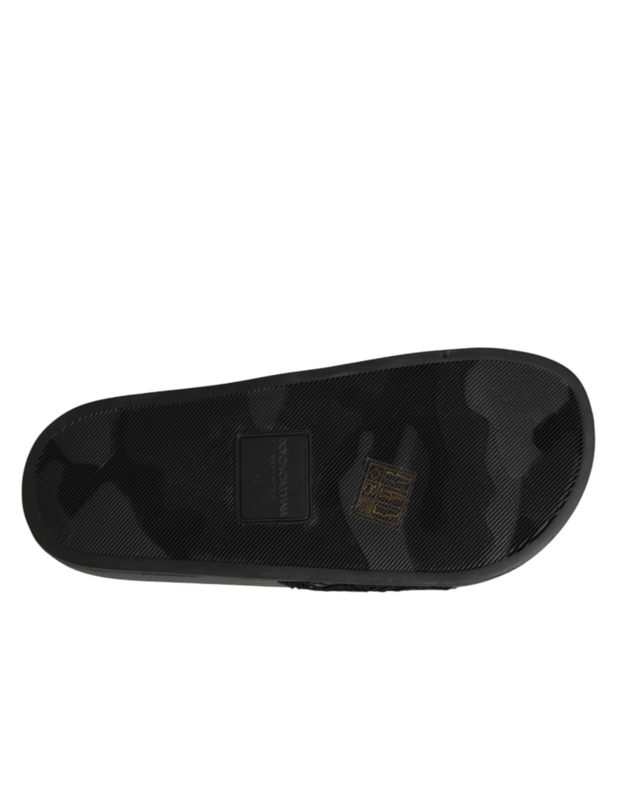 Dolce & Gabbana Schwarze Devotion Matelassé Leder-Slides