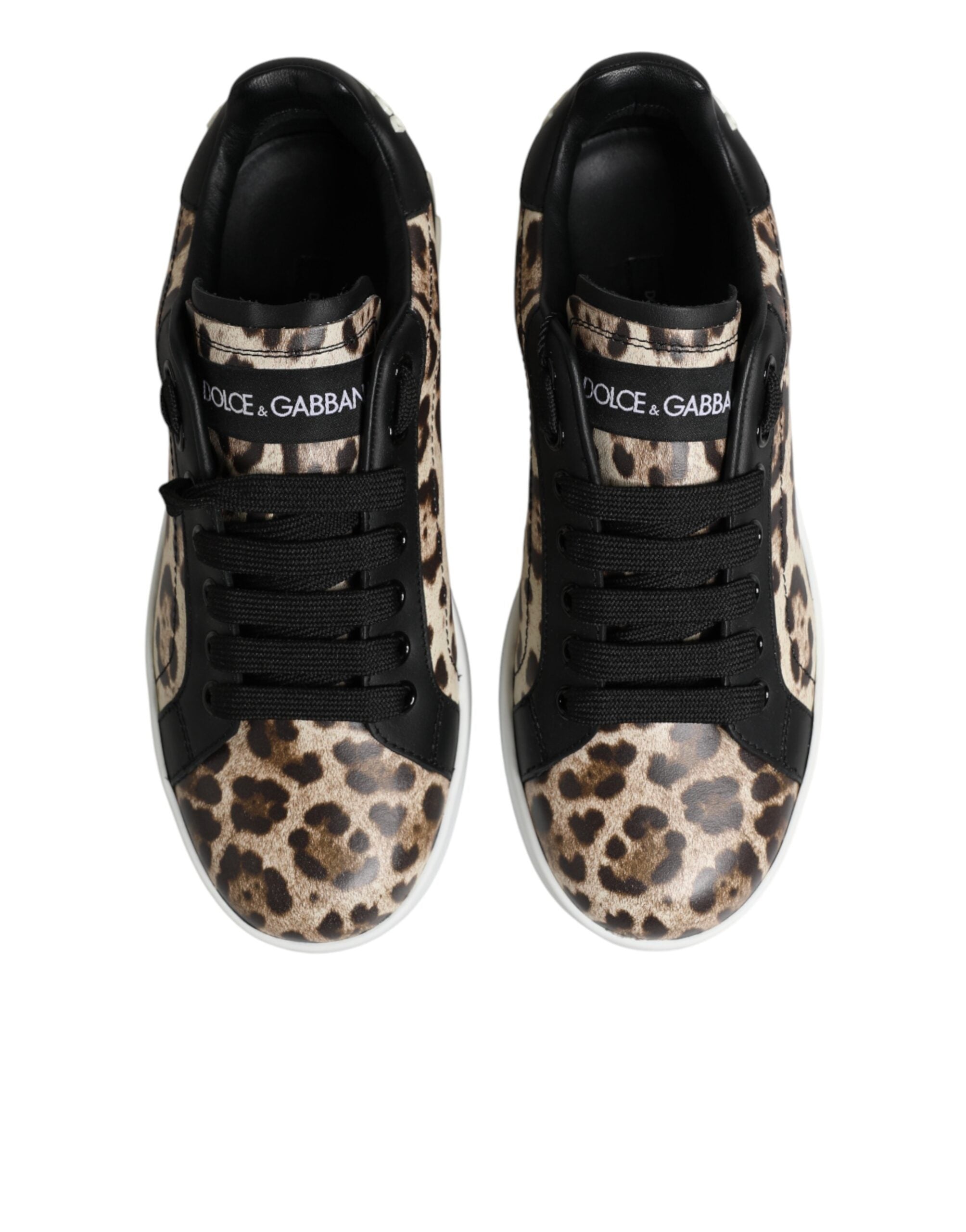 Dolce & Gabbana Braune Leder-Sneakers mit Leopardenmuster