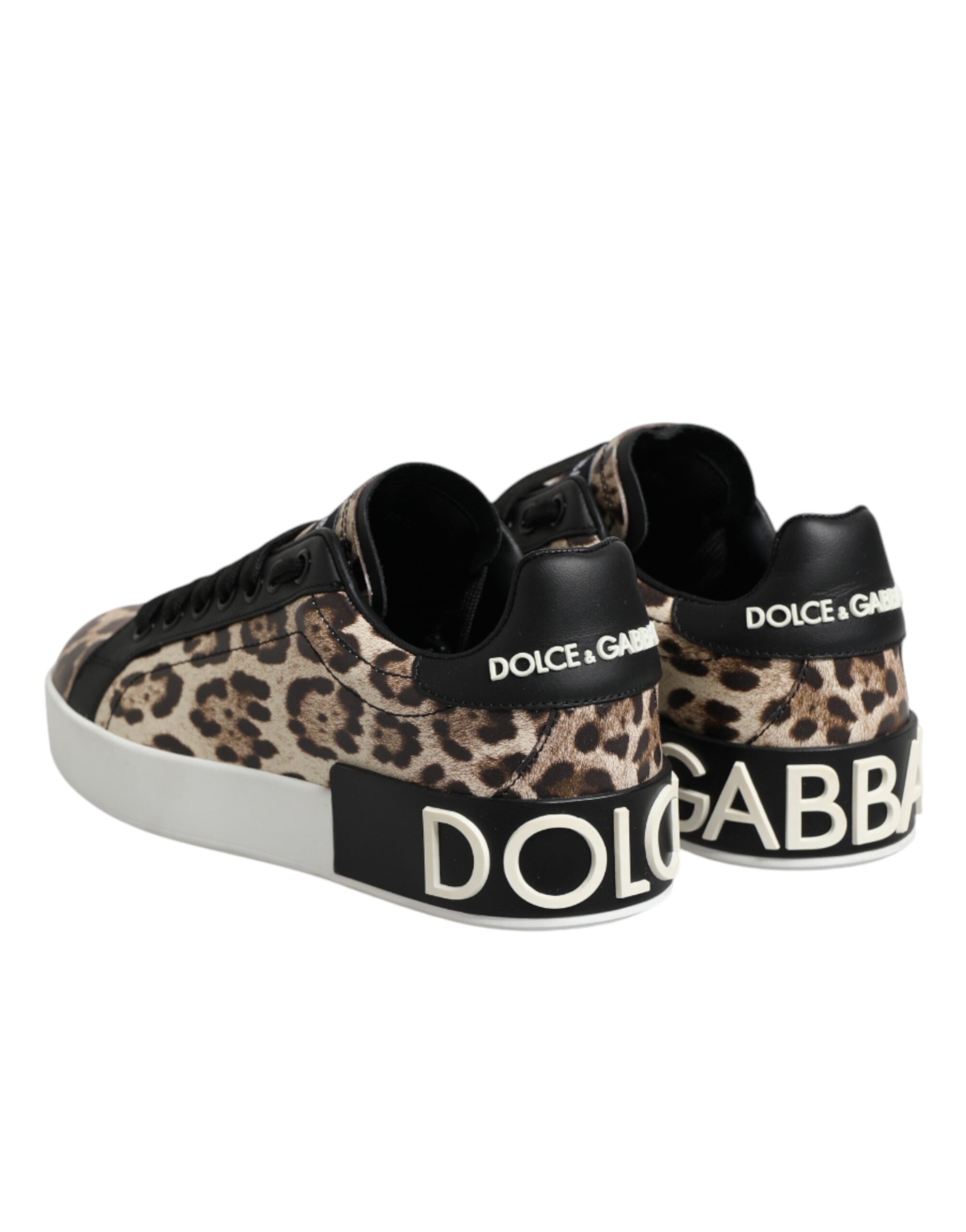 Dolce & Gabbana Braune Leder-Sneakers mit Leopardenmuster