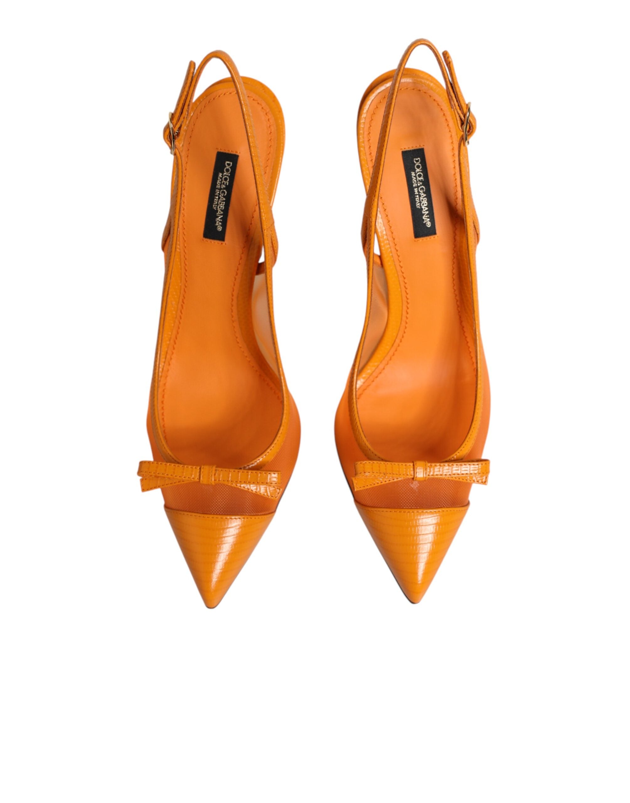 Dolce & Gabbana Orange Leder Mesh Slingback-Pumps