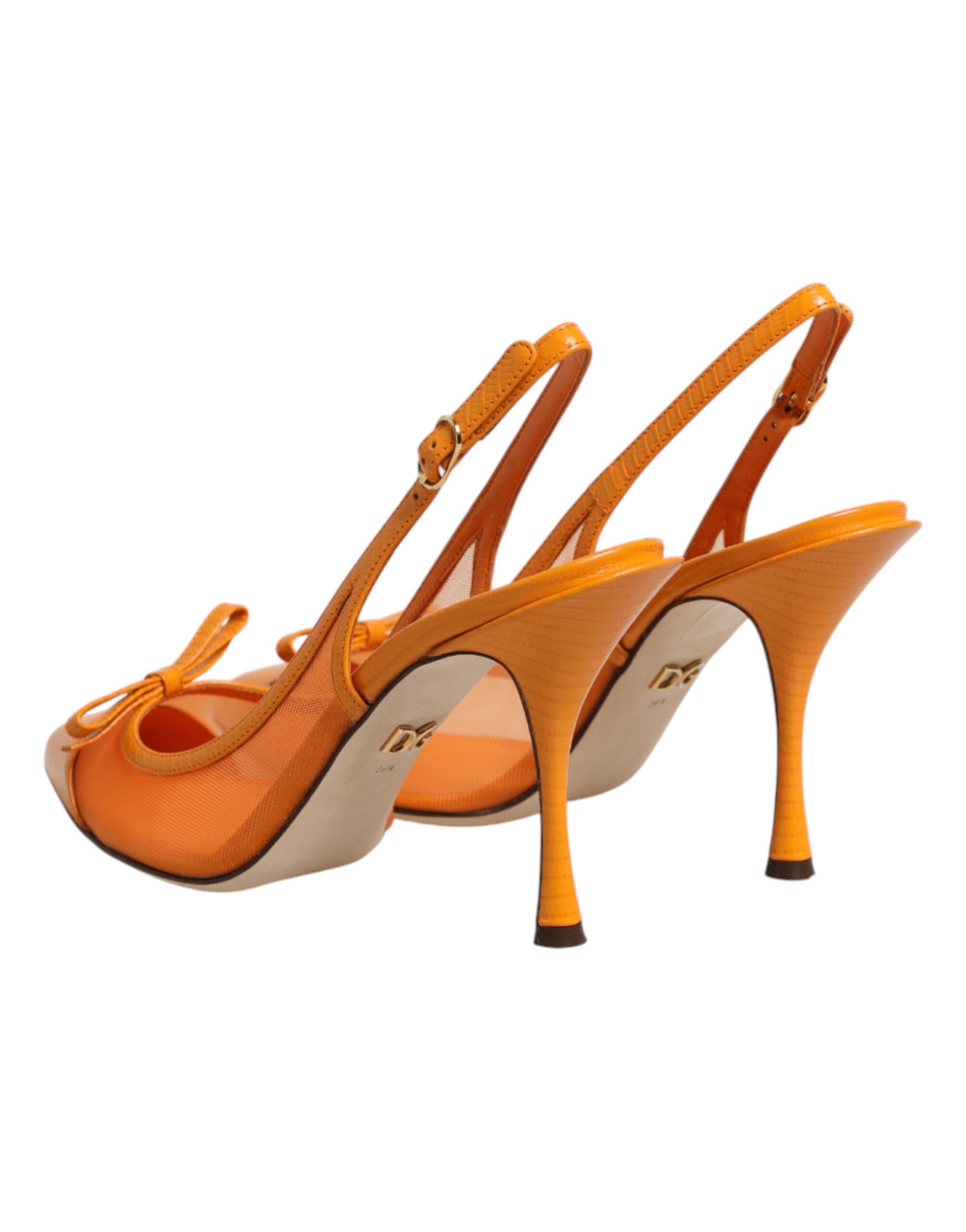 Dolce & Gabbana Orange Leder Mesh Slingback-Pumps