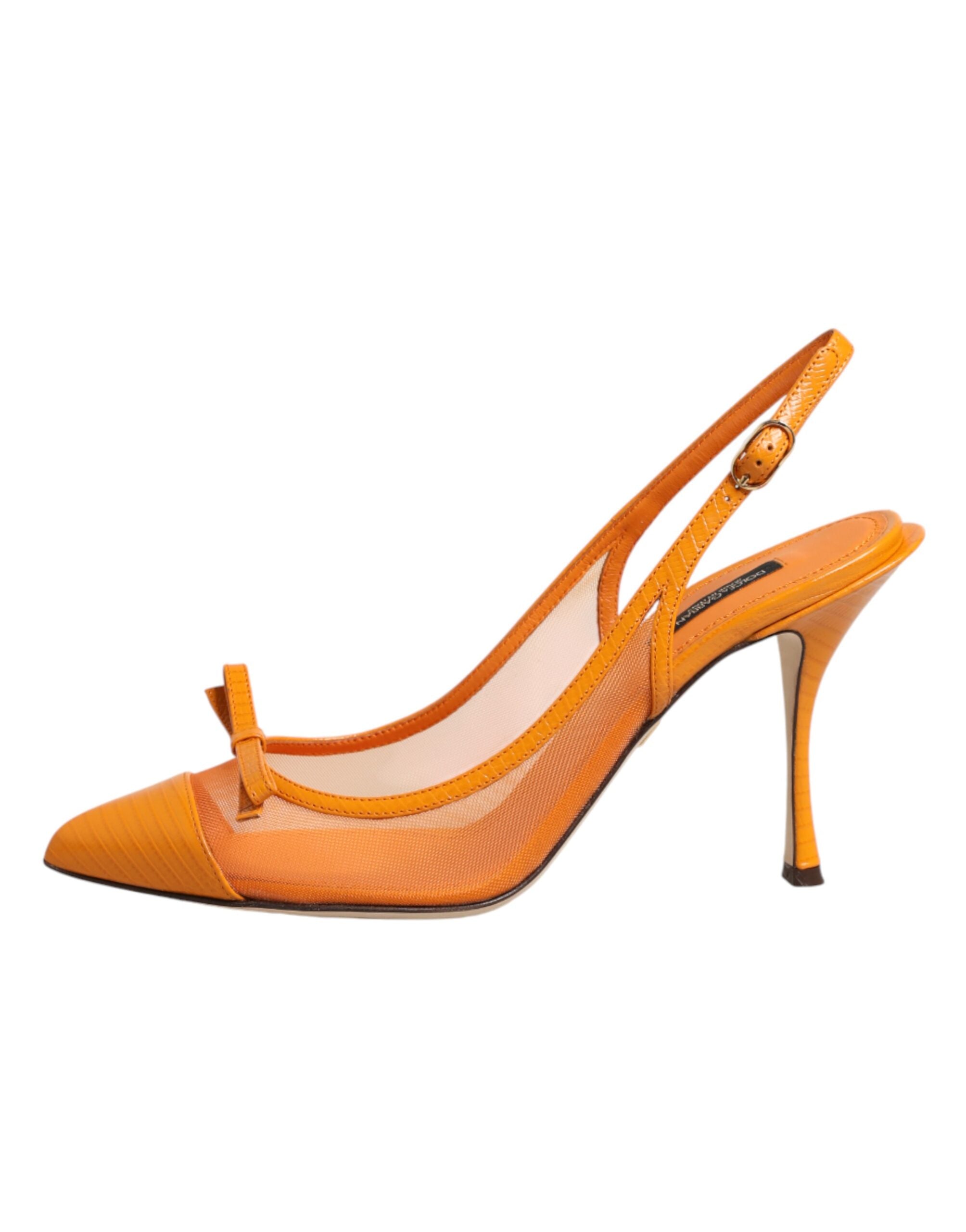 Dolce & Gabbana Orange Leder Mesh Slingback-Pumps