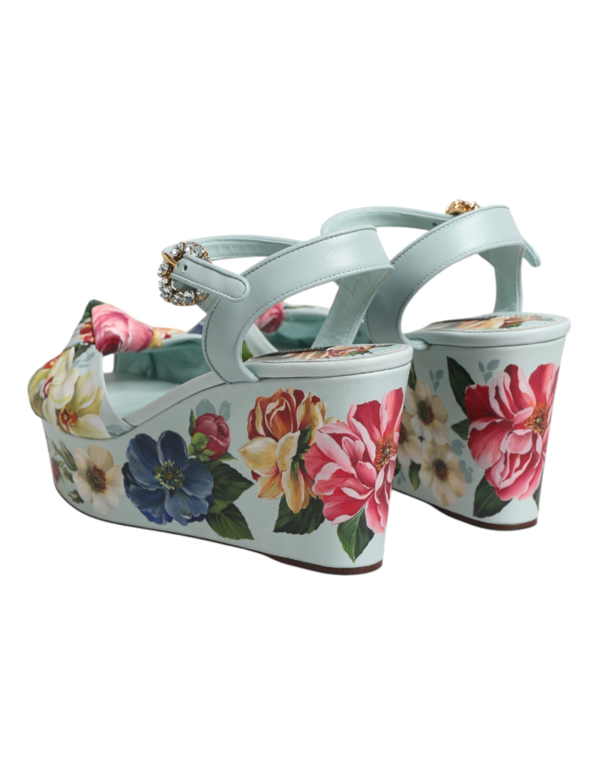 Dolce & Gabbana Grüne Blumen-Sandalen mit Knöchelriemen und Keilabsatz