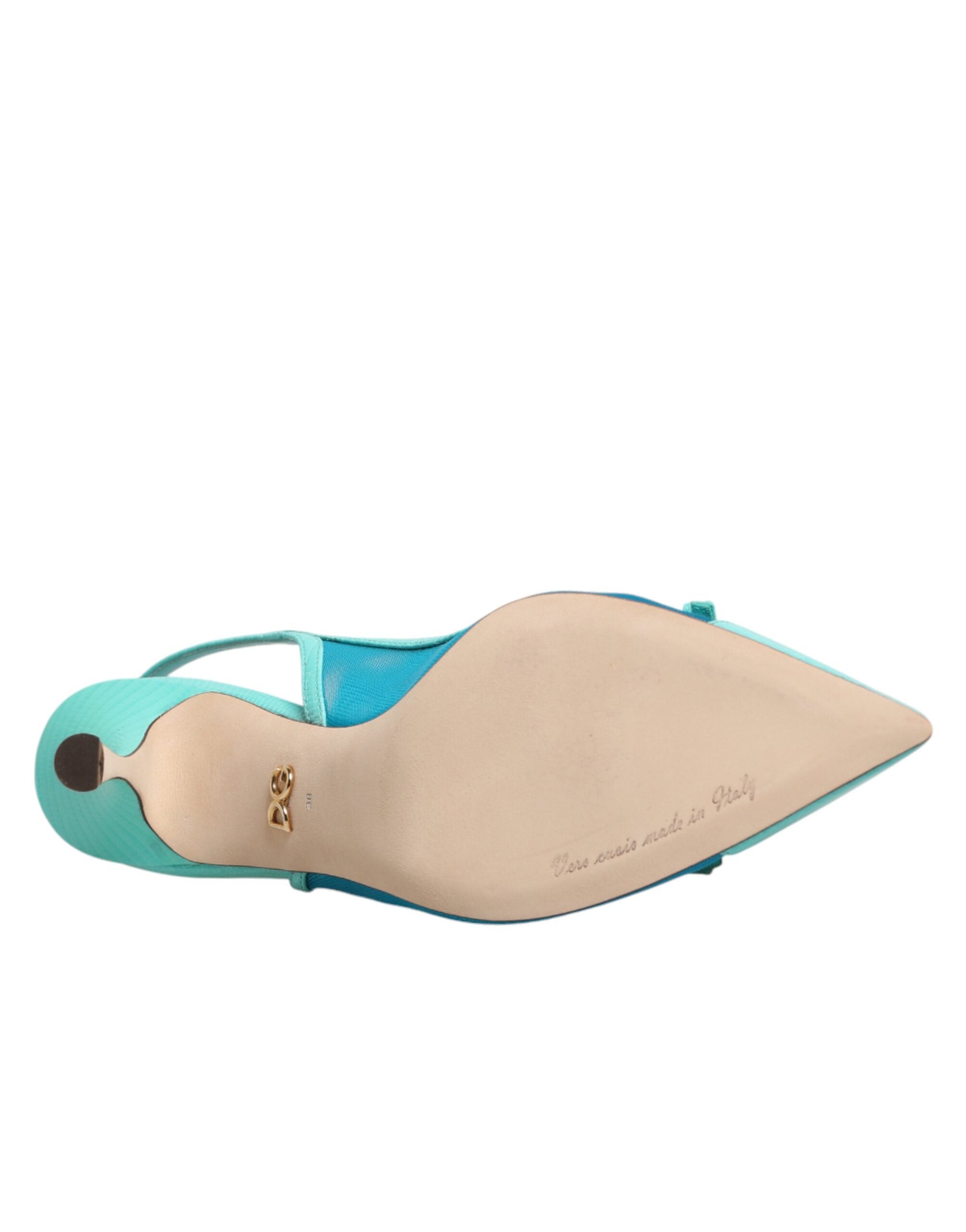 Dolce & Gabbana Hellblaue Leder-Mesh-Slingback-Pumps