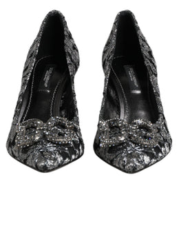 Dolce & Gabbana Silberne Spitzen-Pumps mit DG Amore Absatz