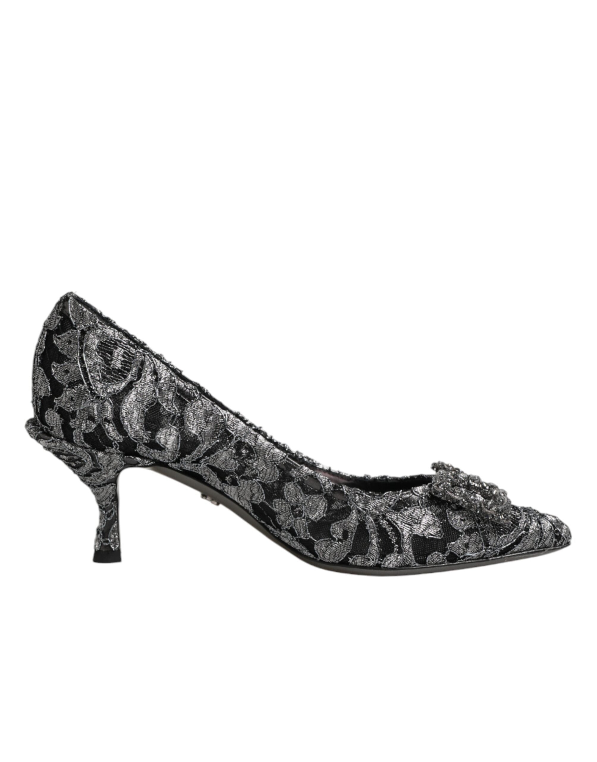 Dolce & Gabbana Silberne Spitzen-Pumps mit DG Amore Absatz