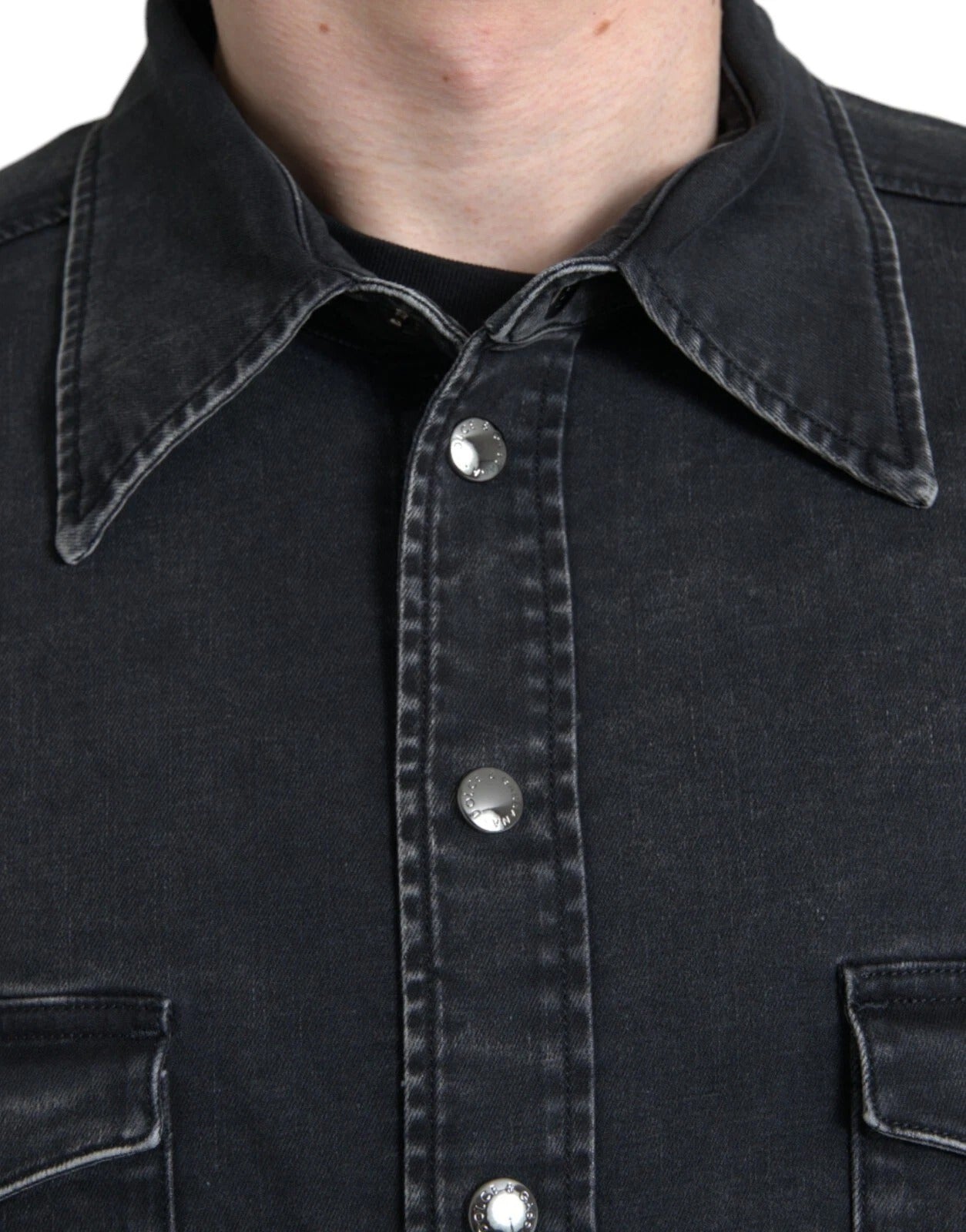 Dolce & Gabbana Schwarzes Langarm-Jeanshemd aus Baumwolle