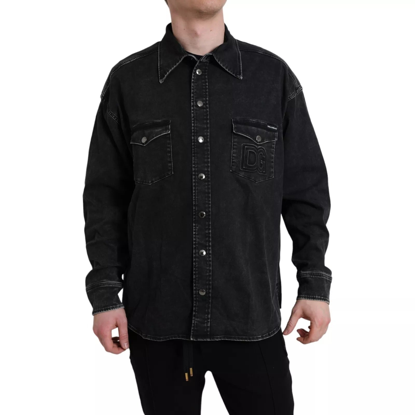 Dolce & Gabbana Schwarzes Langarm-Jeanshemd aus Baumwolle