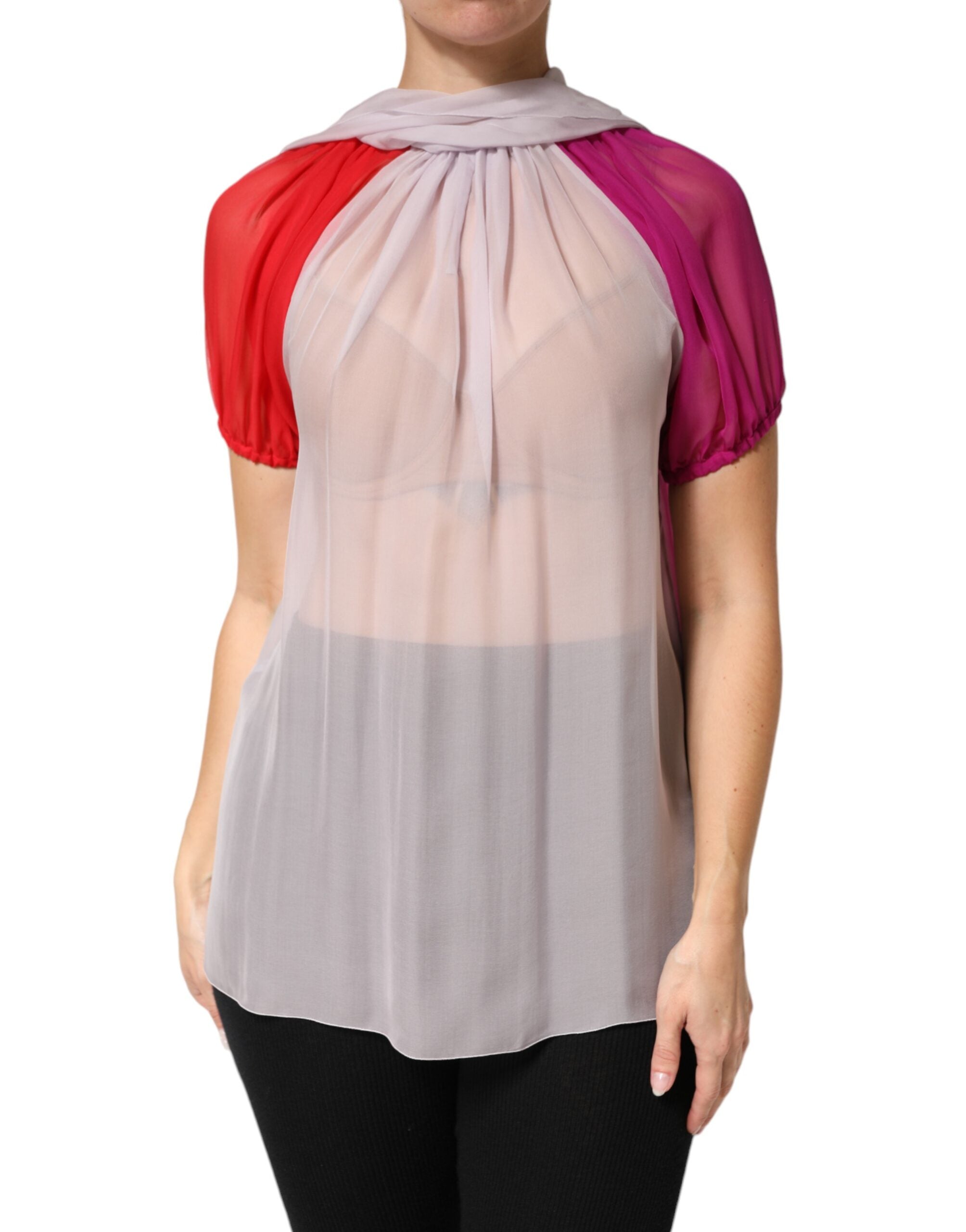 Dolce & Gabbana Seidenbluse mit kurzen Ärmeln und bunten Mustern