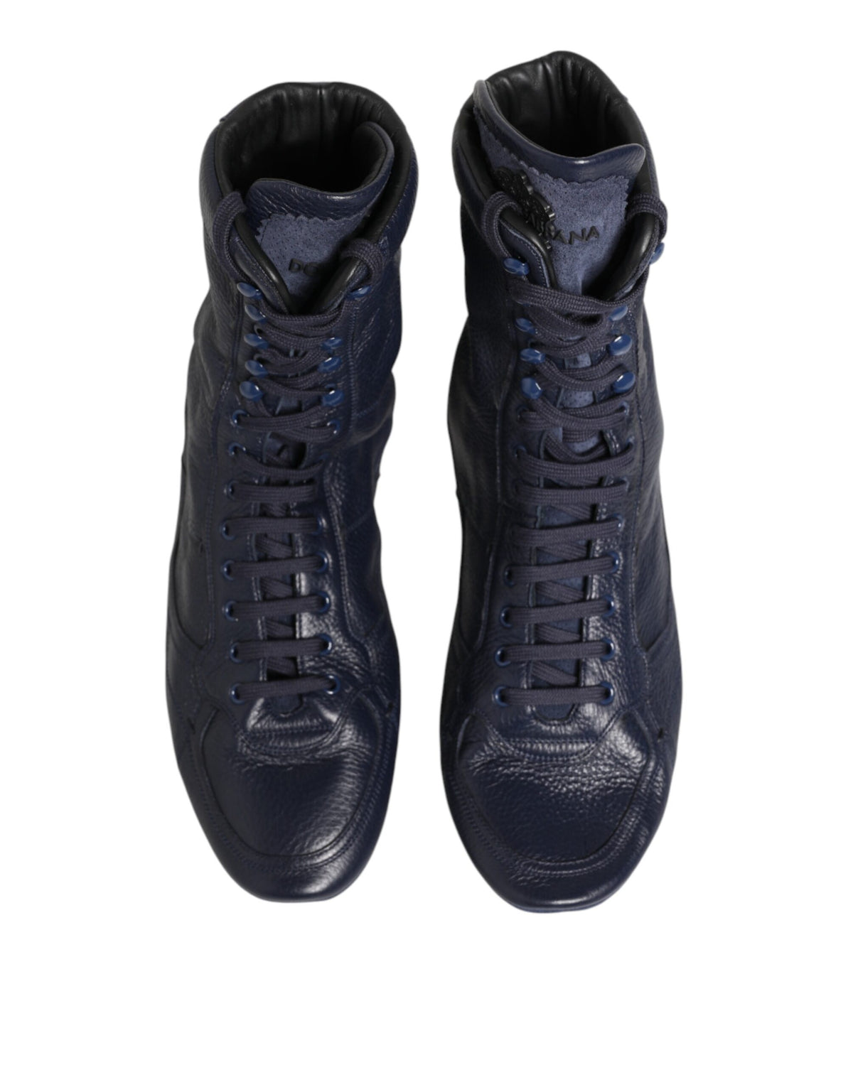 Dolce & Gabbana Dunkelblaue Hirschleder-Stiefel bis zur Mitte der Wade