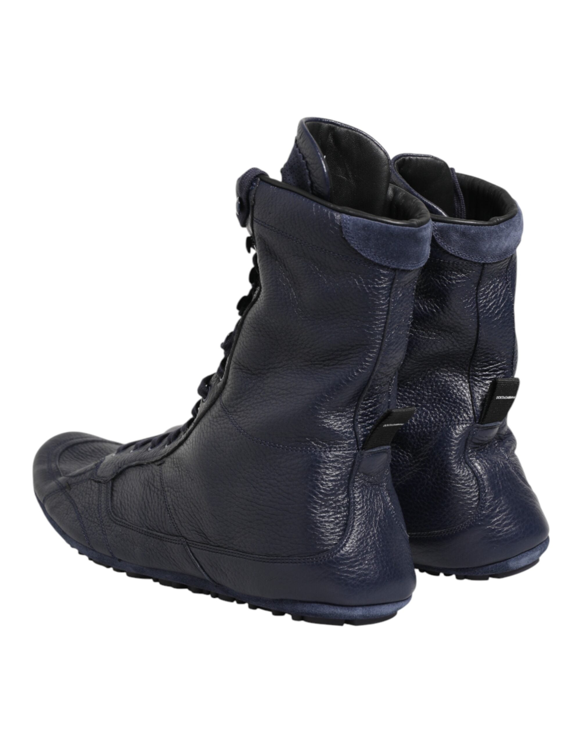 Dolce & Gabbana Dunkelblaue Hirschleder-Stiefel bis zur Mitte der Wade