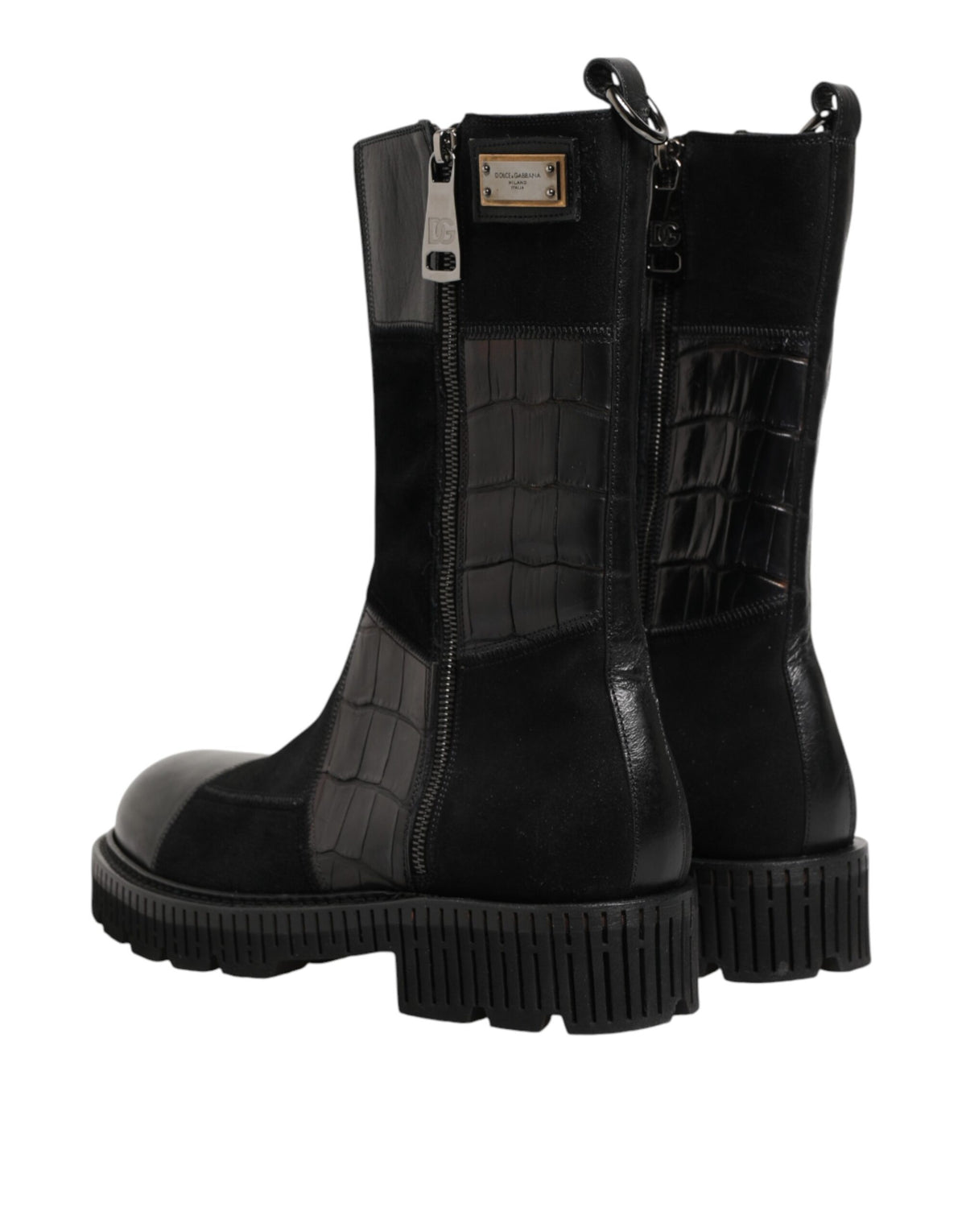 Dolce & Gabbana Schwarzer Patchwork-Leder-Halbstiefel
