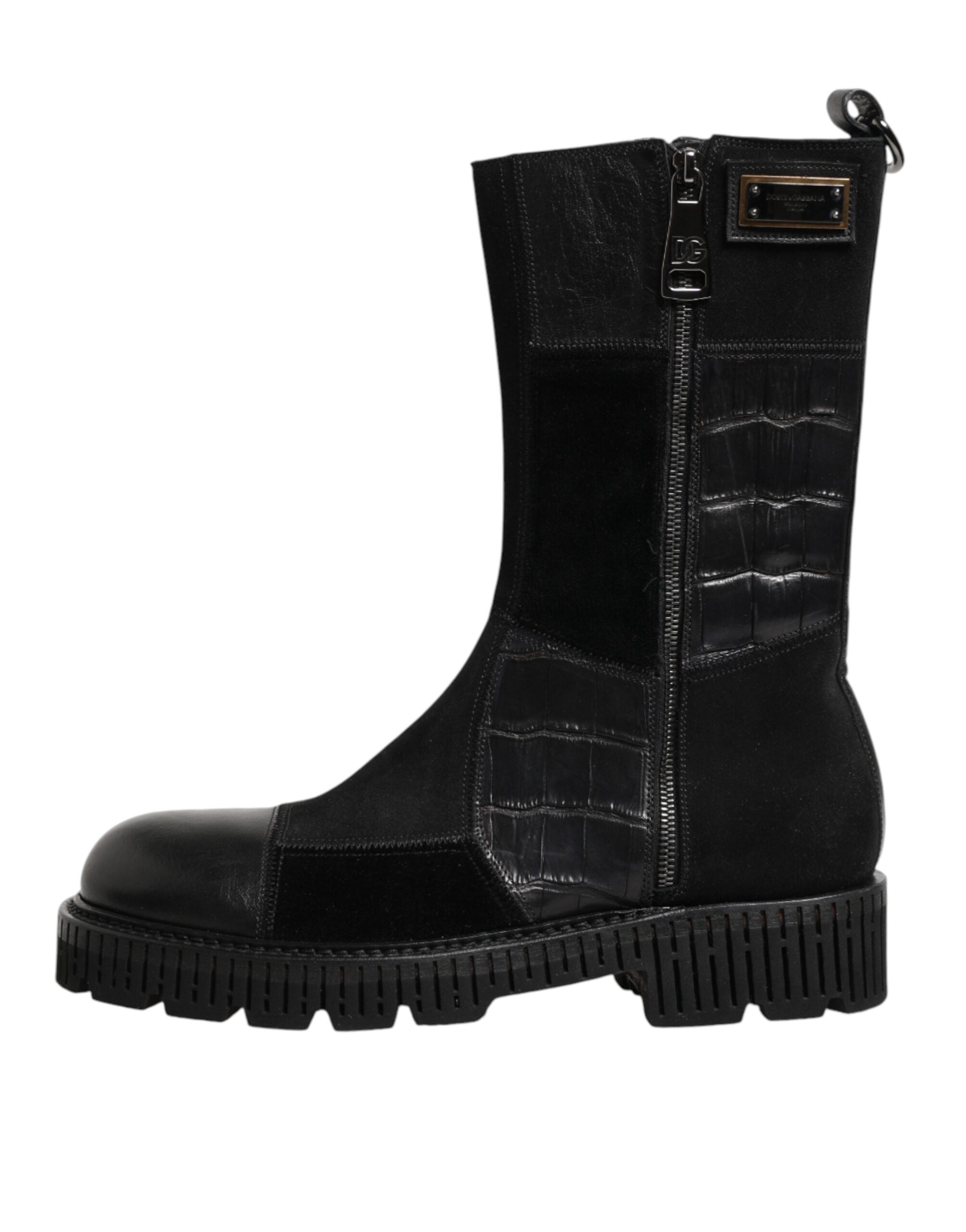 Dolce & Gabbana Schwarzer Patchwork-Leder-Halbstiefel