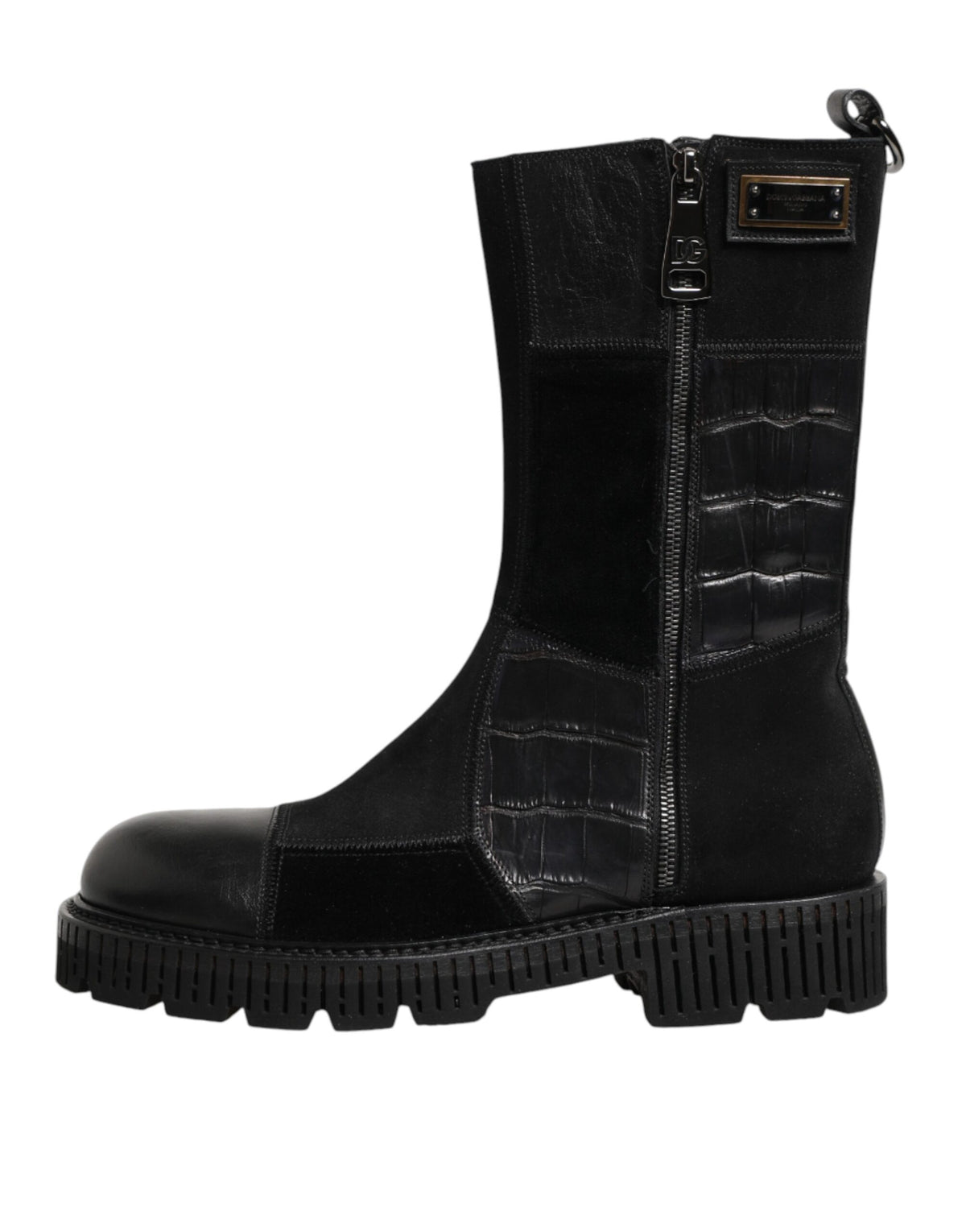 Dolce & Gabbana Schwarzer Patchwork-Leder-Halbstiefel