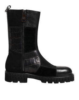 Dolce & Gabbana Schwarzer Patchwork-Leder-Halbstiefel