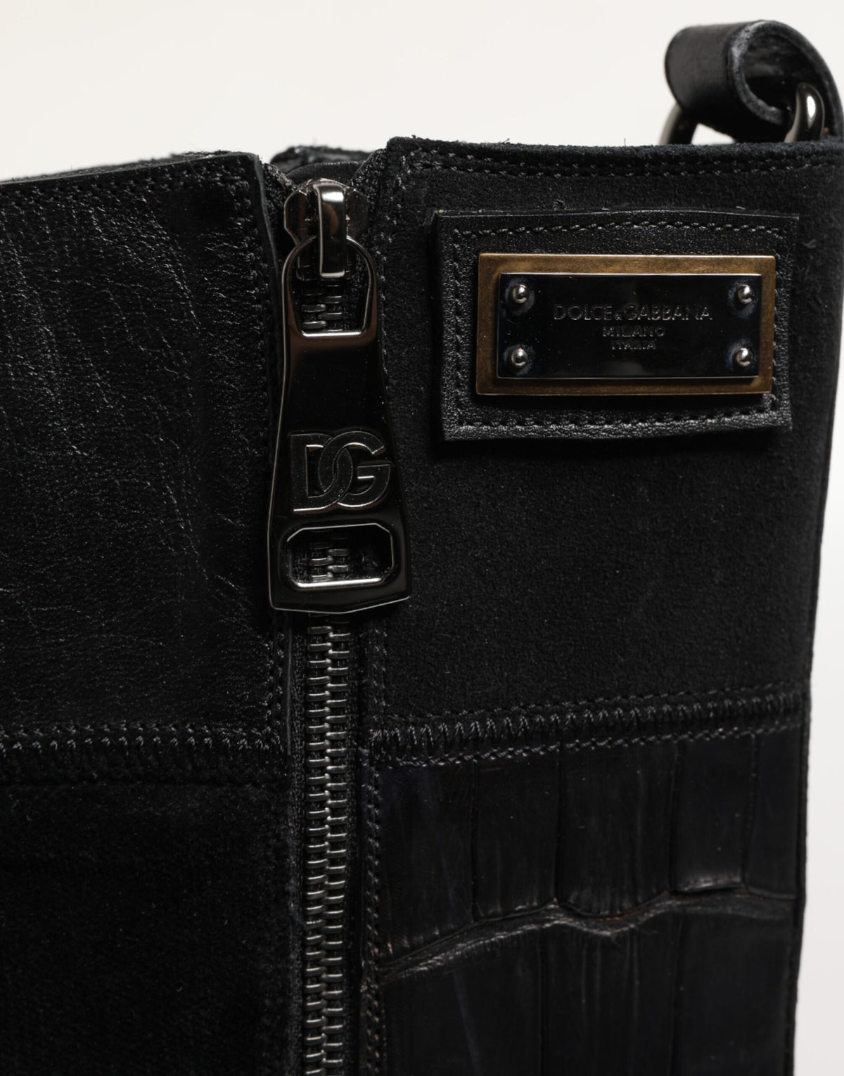 Dolce & Gabbana Schwarzer Patchwork-Leder-Halbstiefel