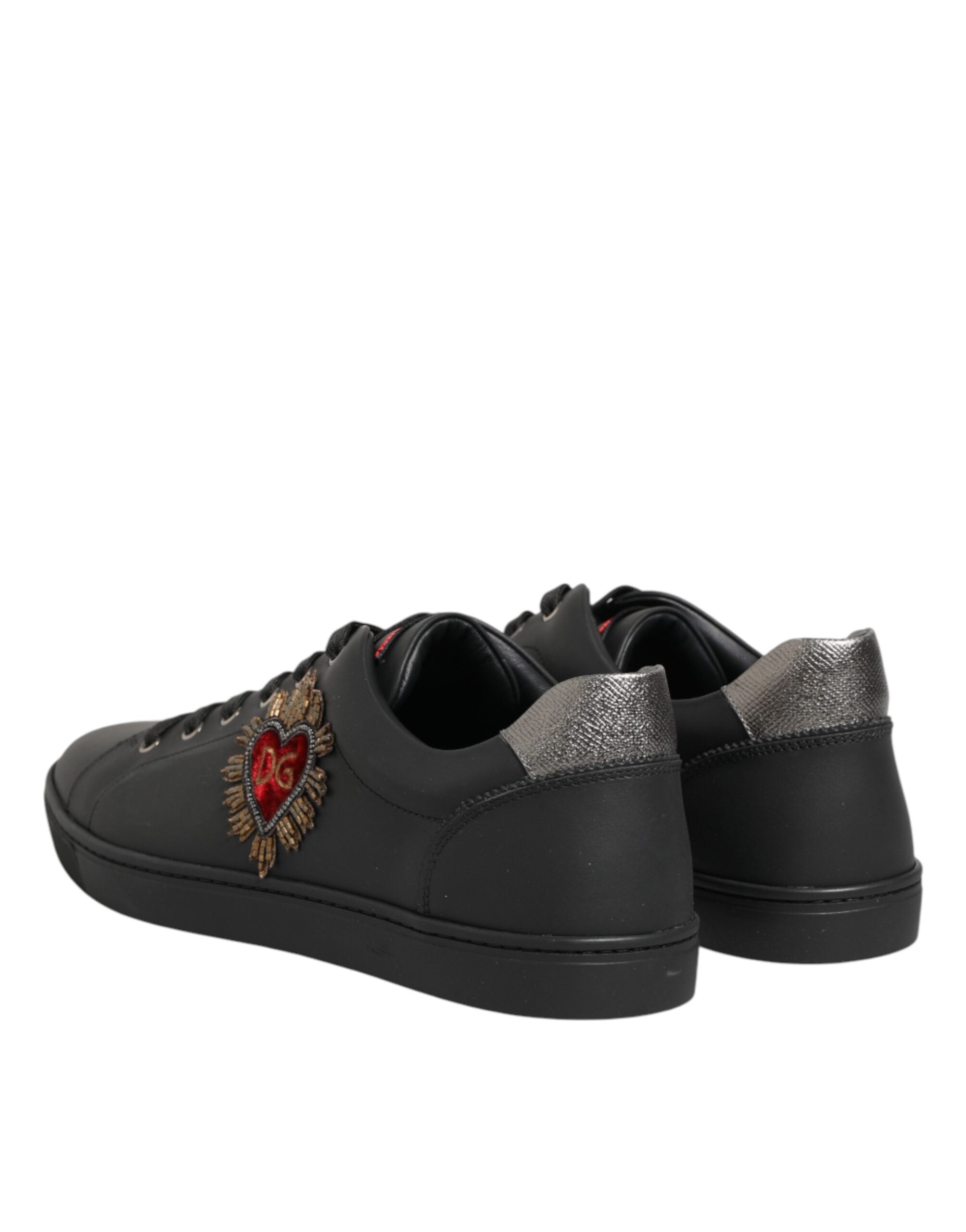 Dolce & Gabbana Schwarze Leder-Sneakers mit Herz-Verzierung