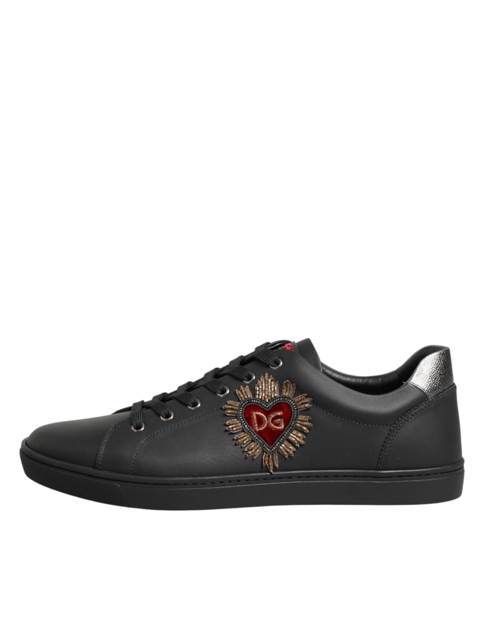 Dolce & Gabbana Schwarze Leder-Sneakers mit Herz-Verzierung