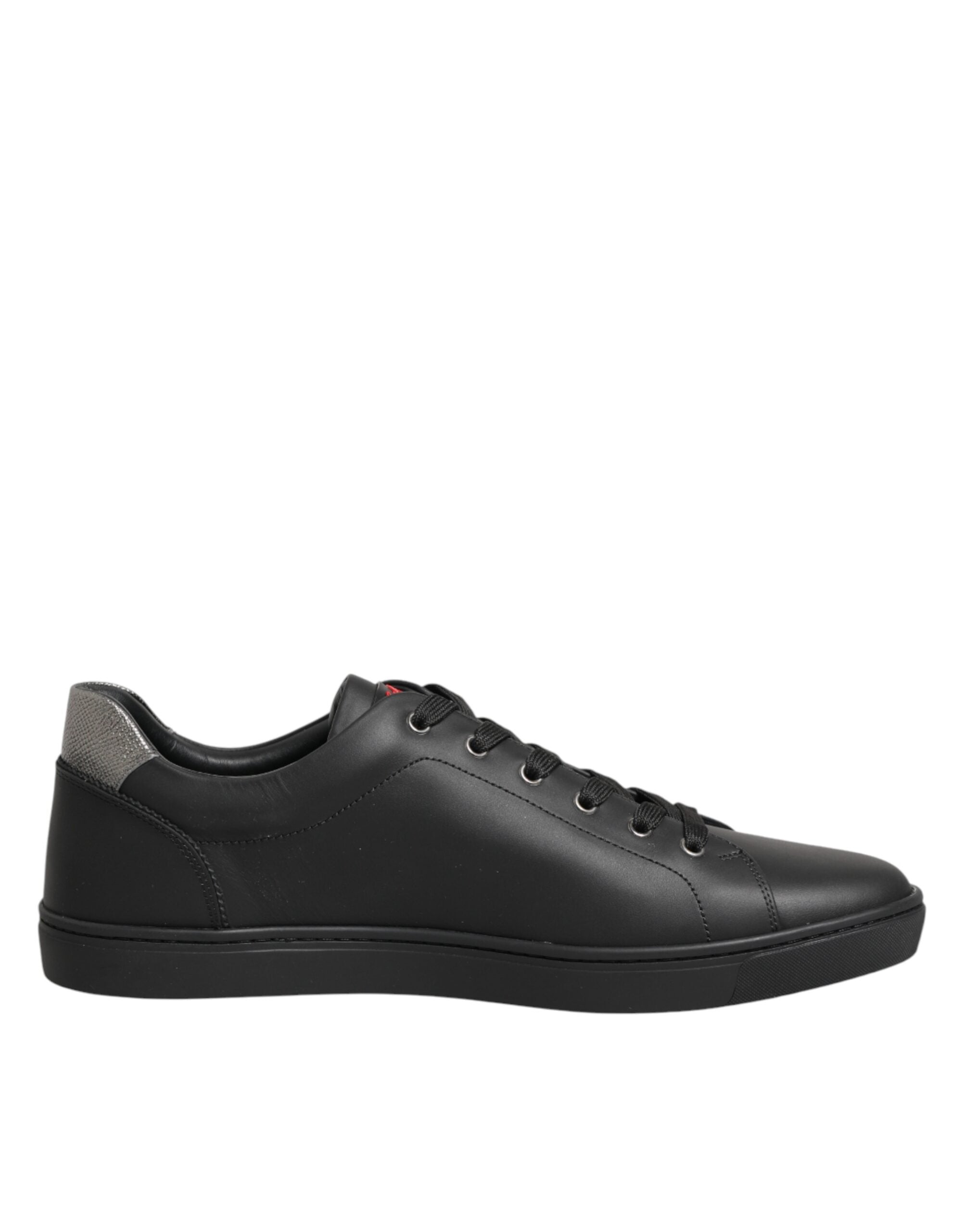 Dolce & Gabbana Schwarze Leder-Sneakers mit Herz-Verzierung