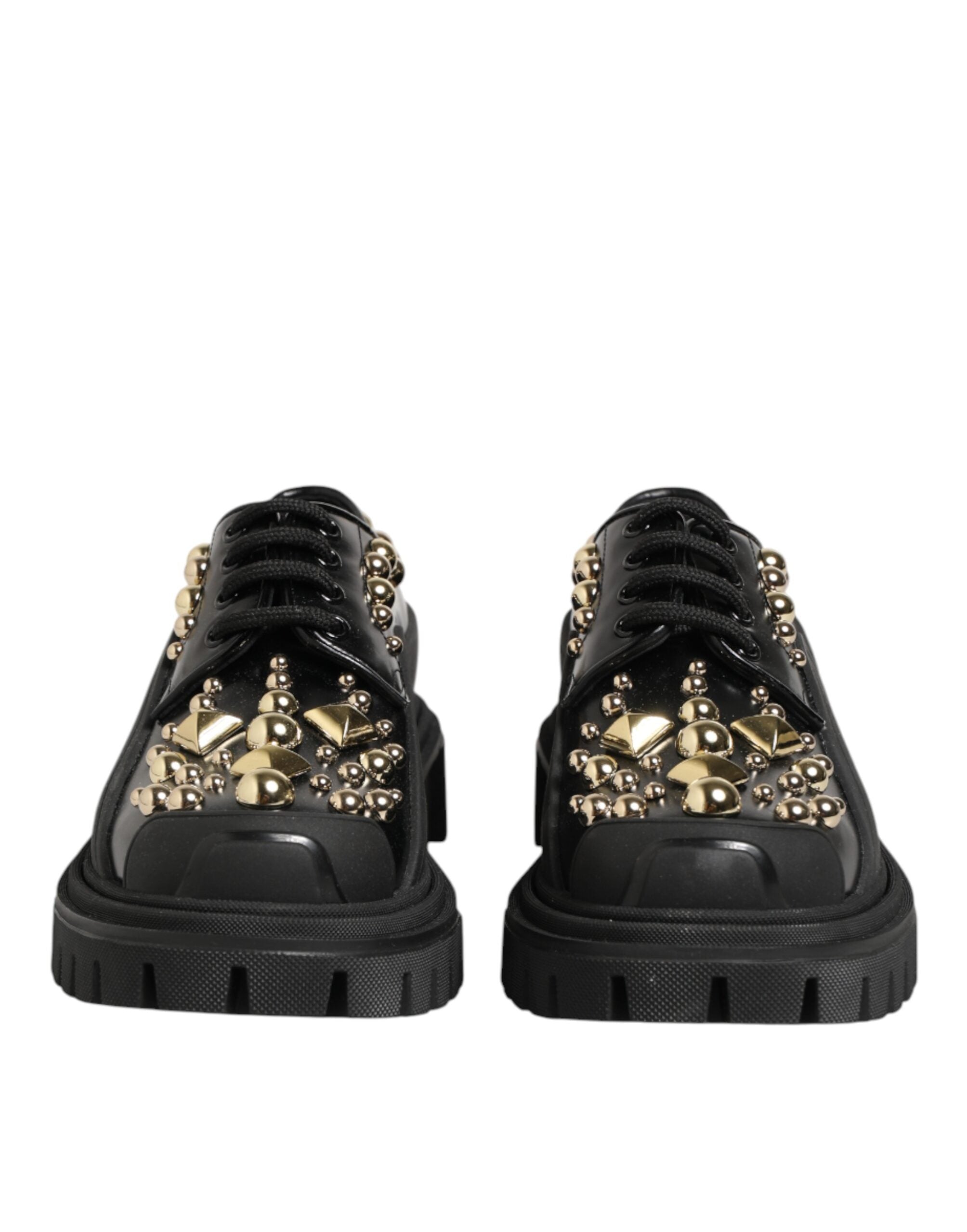 Dolce & Gabbana Schwarze Leder-Derby-Schuhe mit Kristall-Verzierung