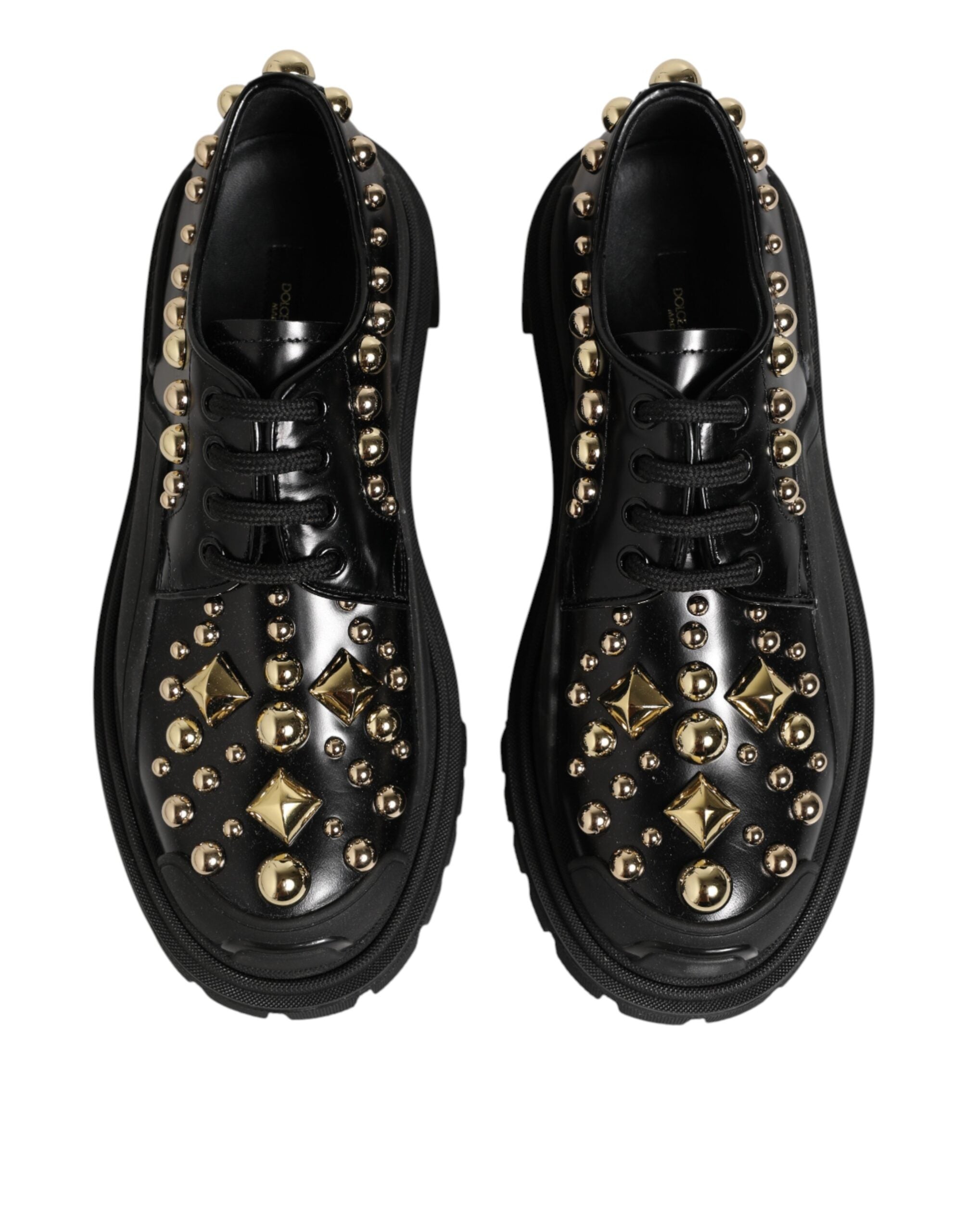 Dolce & Gabbana Schwarze Leder-Derby-Schuhe mit Kristall-Verzierung