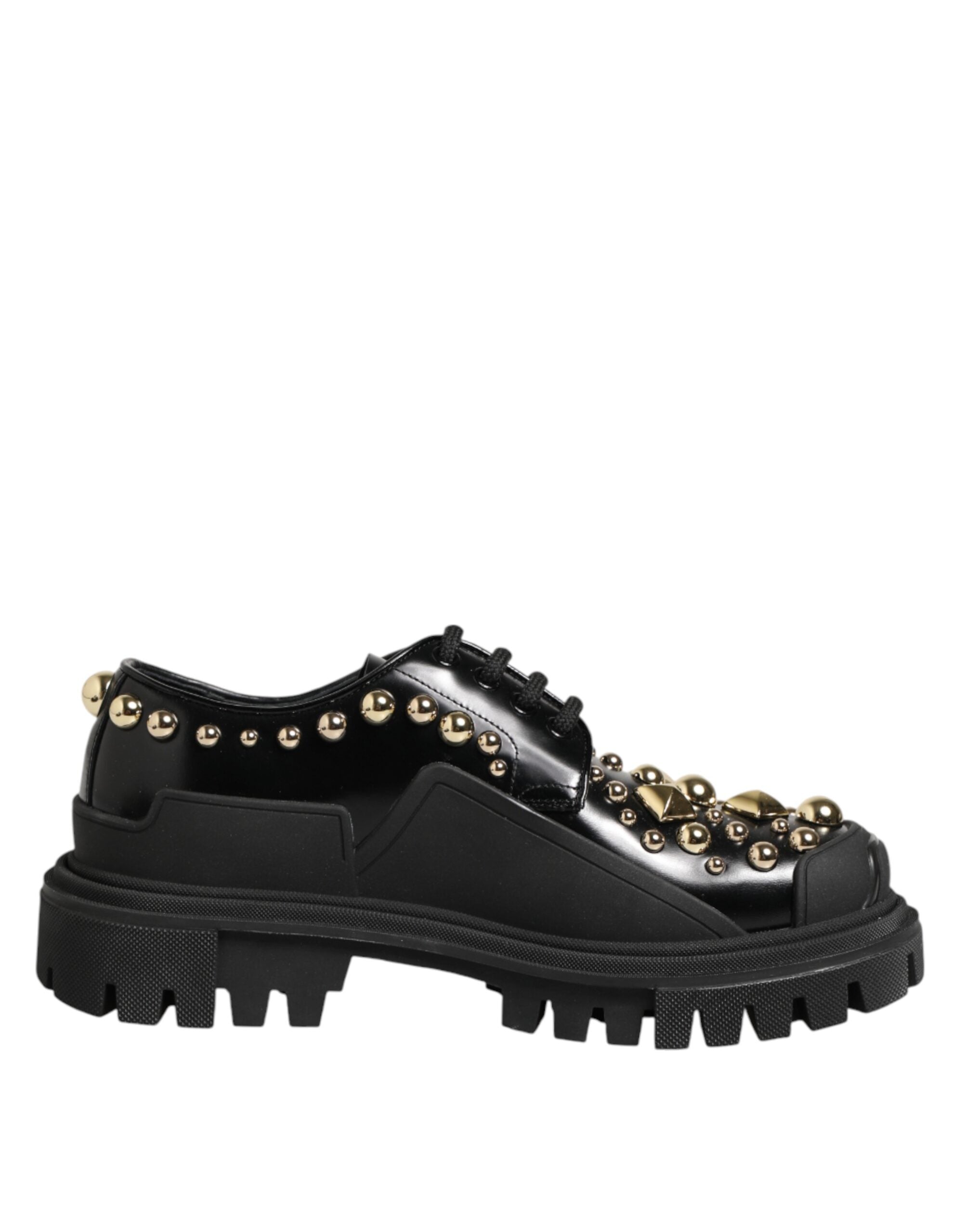 Dolce & Gabbana Schwarze Leder-Derby-Schuhe mit Kristall-Verzierung