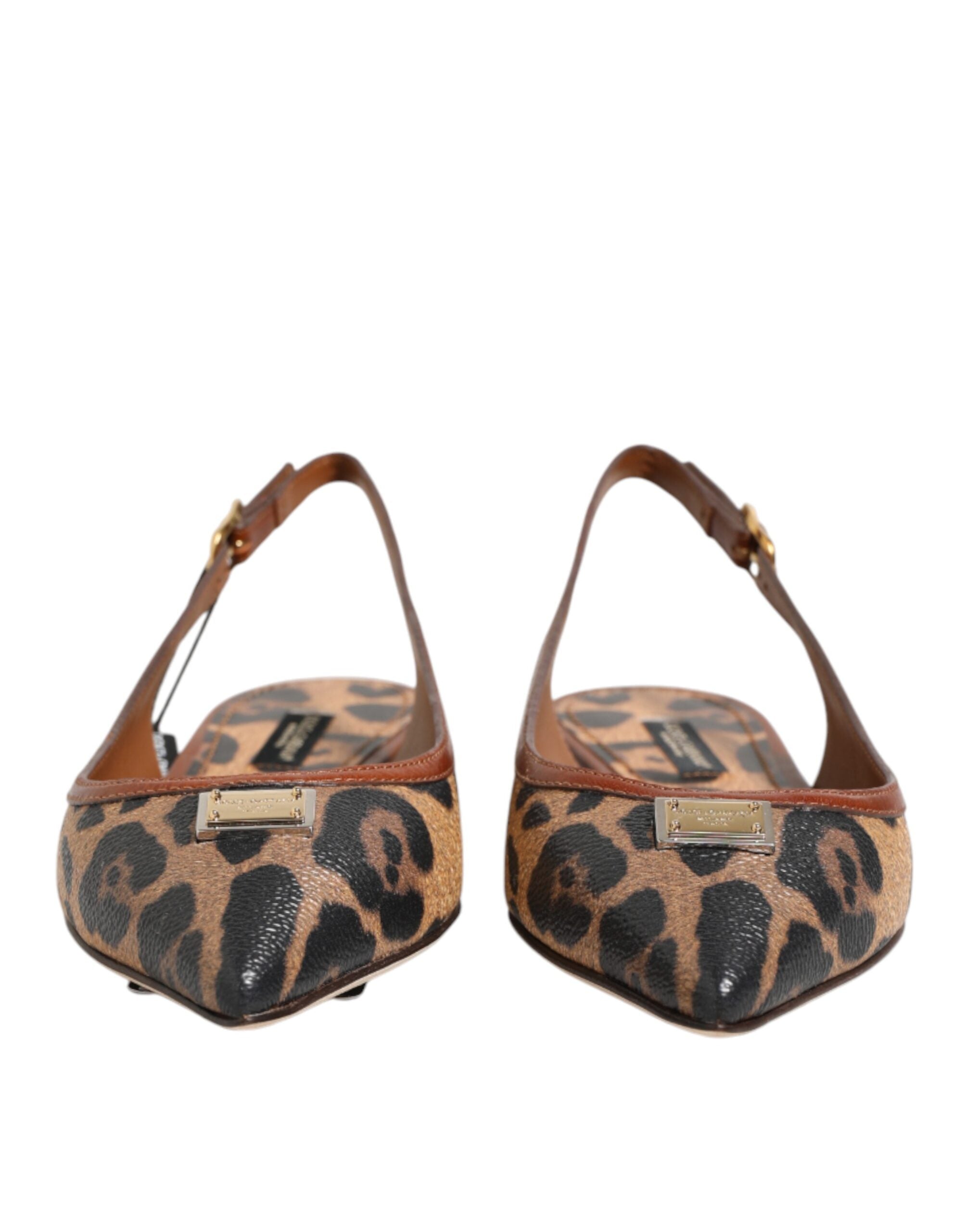 Dolce & Gabbana Braune Slingback-Ballerinas mit Leopardenmuster