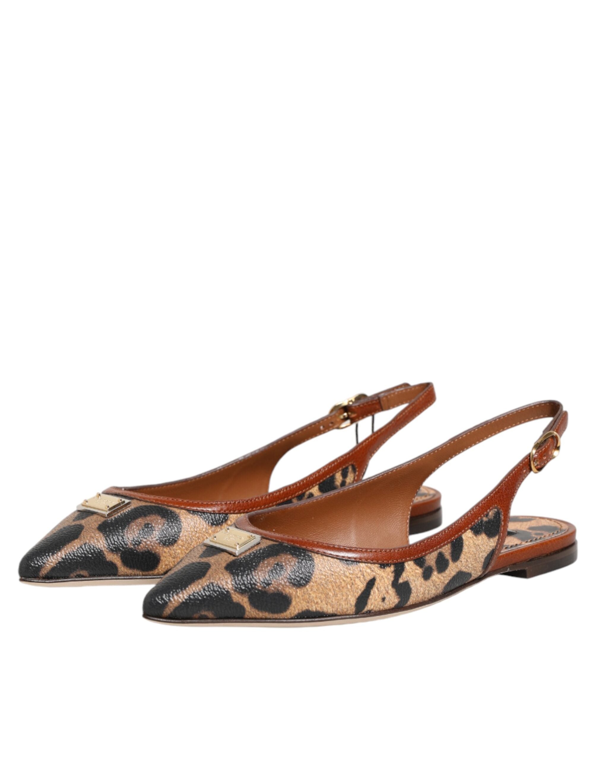 Dolce & Gabbana Braune Slingback-Ballerinas mit Leopardenmuster