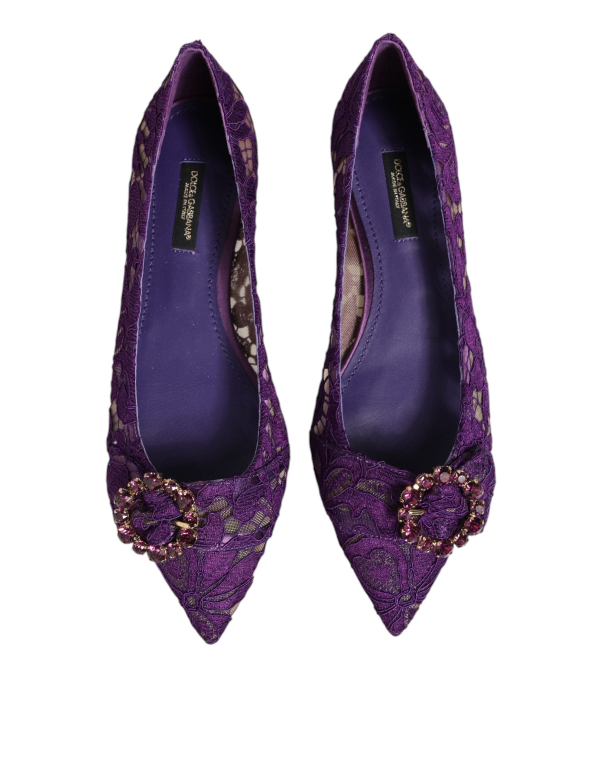 Dolce & Gabbana Lila Taormina-Spitzen-Ballerinas mit Kristallen