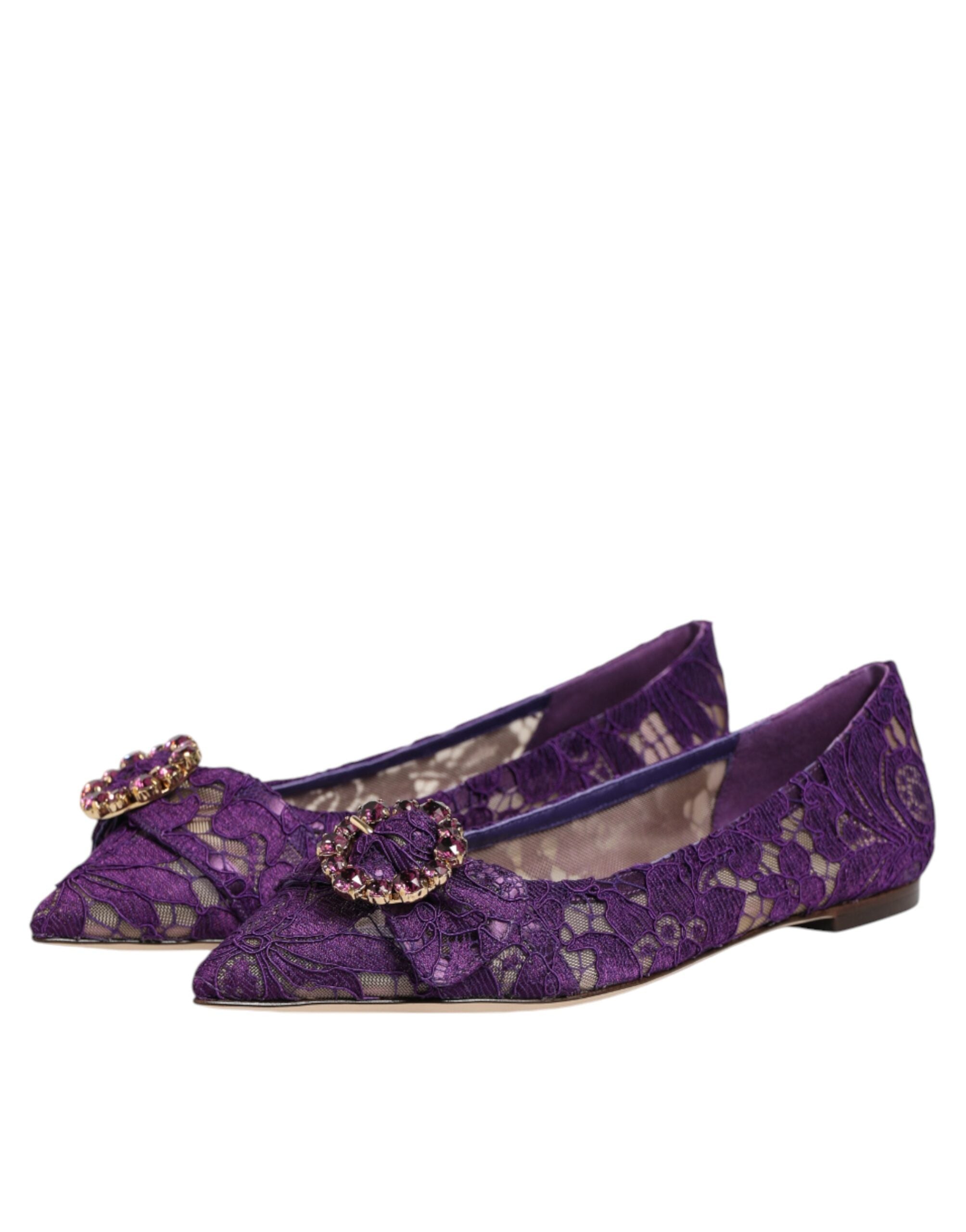 Dolce & Gabbana Lila Taormina-Spitzen-Ballerinas mit Kristallen
