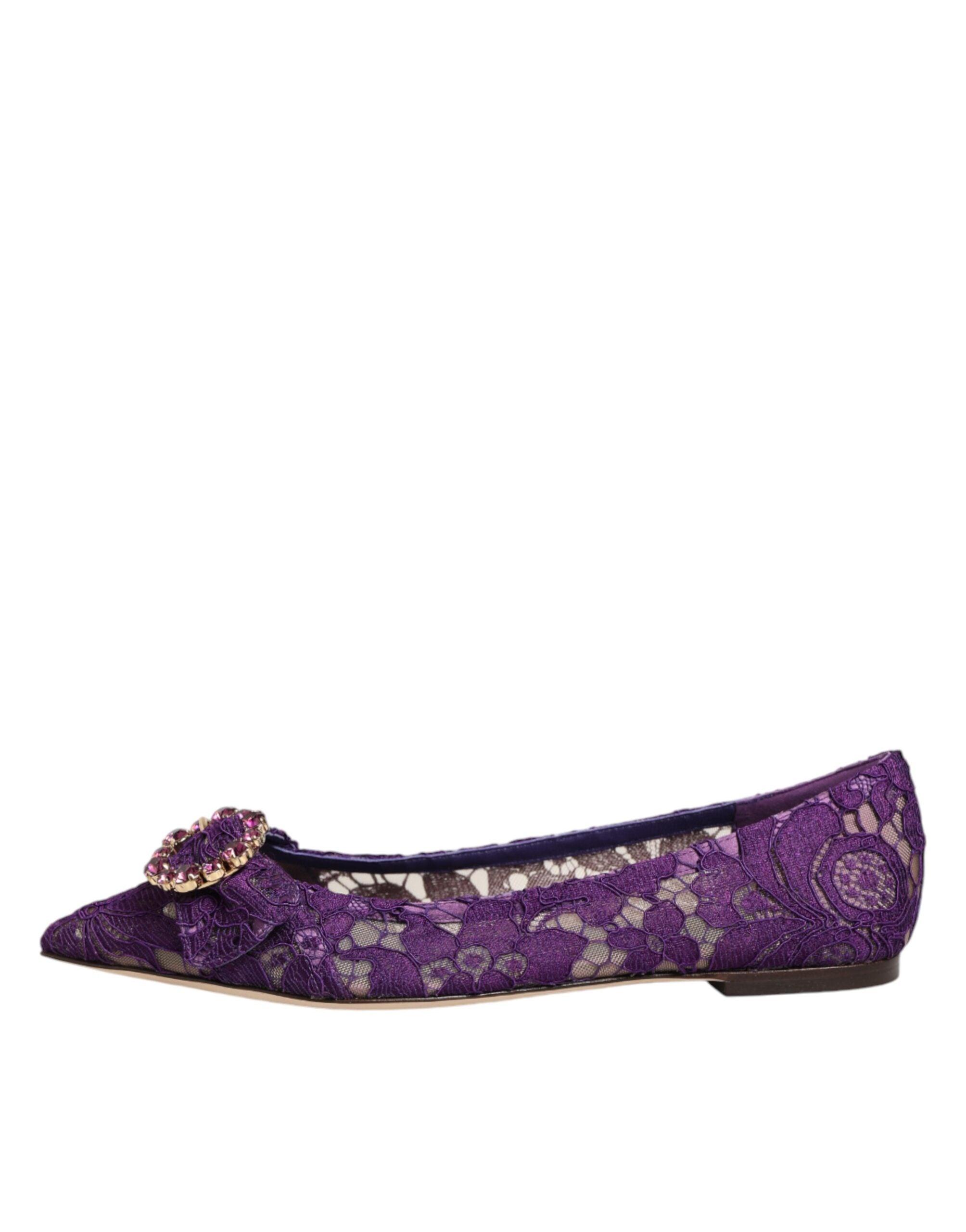 Dolce & Gabbana Lila Taormina-Spitzen-Ballerinas mit Kristallen