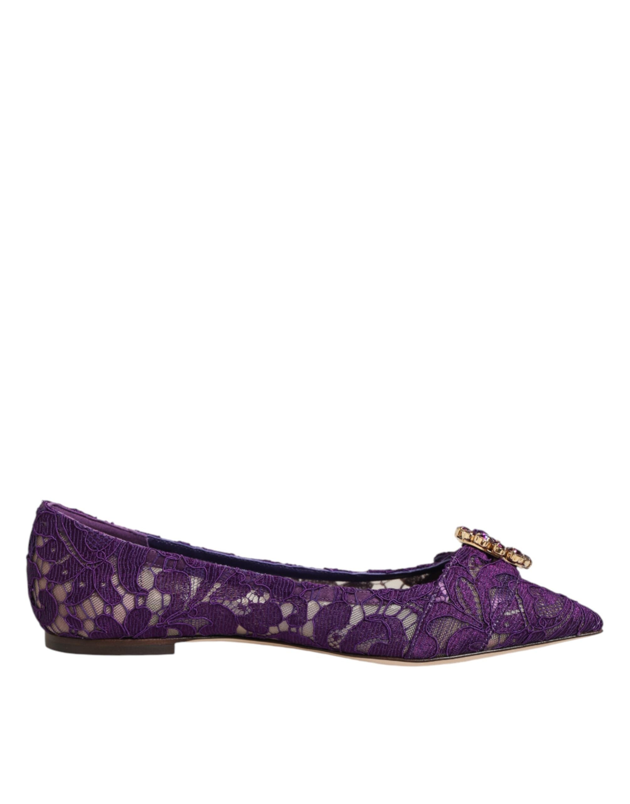 Dolce & Gabbana Lila Taormina-Spitzen-Ballerinas mit Kristallen