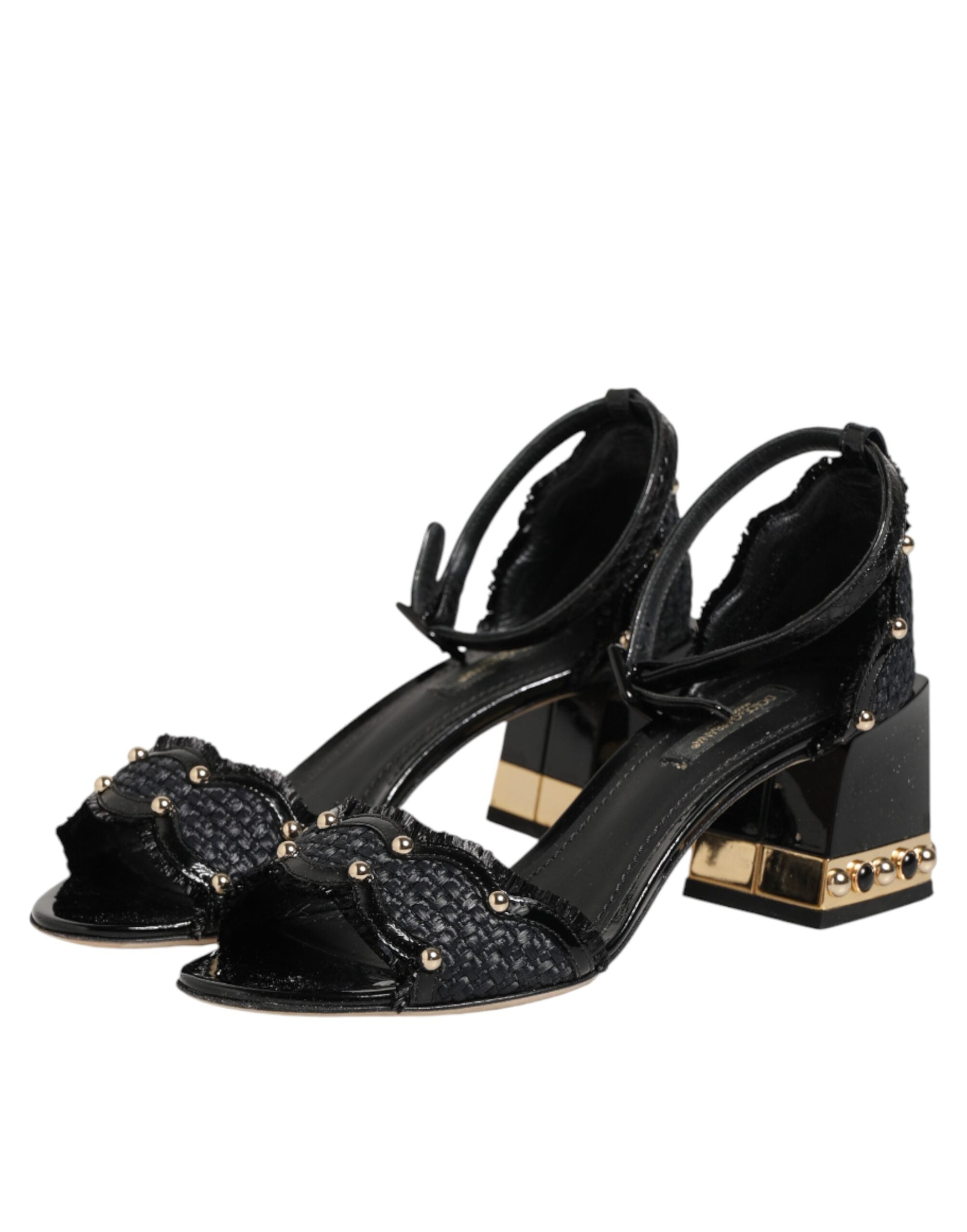 Dolce & Gabbana Schwarze Sandalen mit Nieten und Knöchelriemen