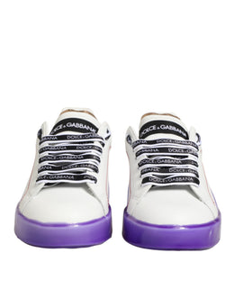 Dolce & Gabbana Weiße und Lila Leder-Sneaker mit niedrigem Schaft