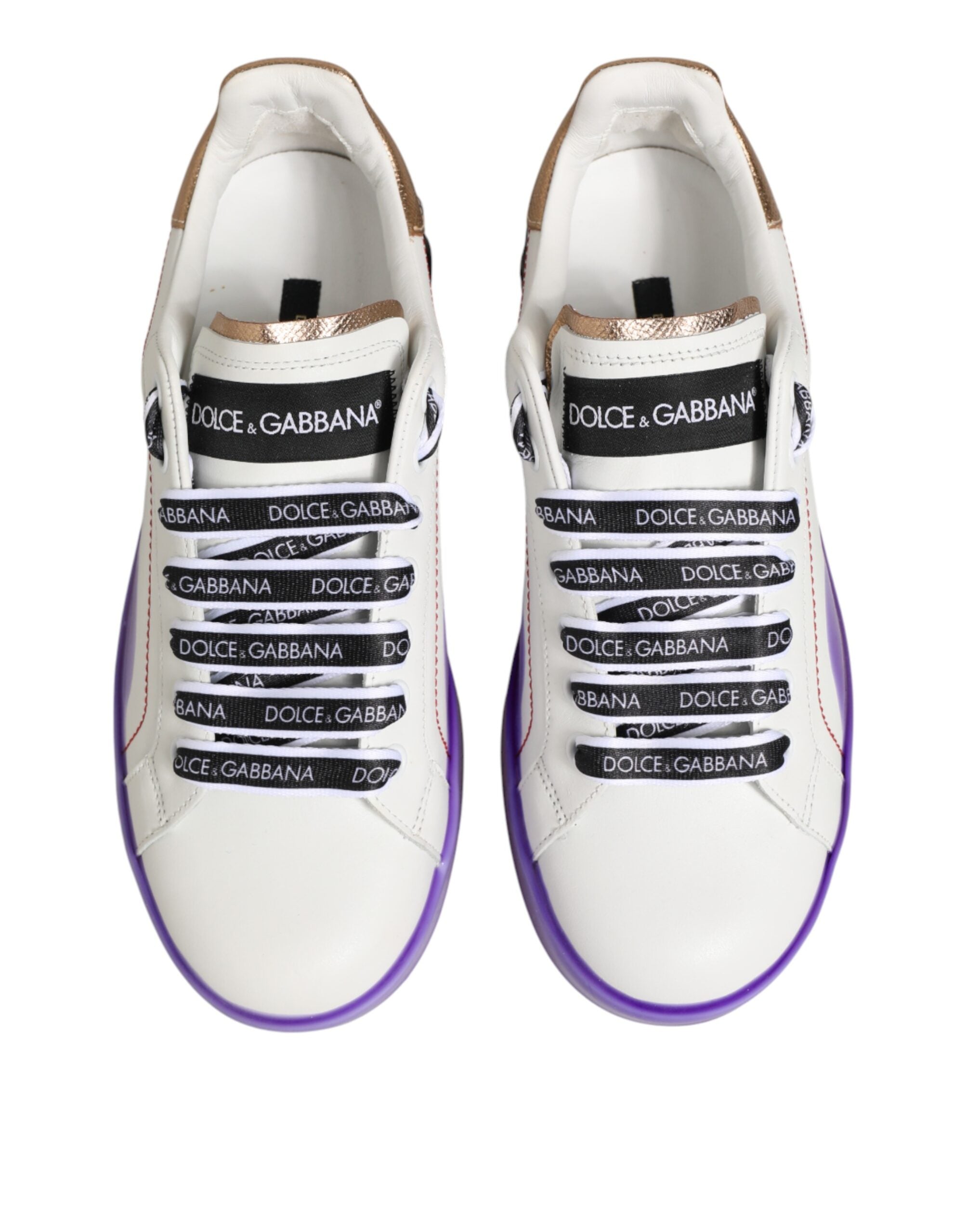 Dolce & Gabbana Weiße und Lila Leder-Sneaker mit niedrigem Schaft