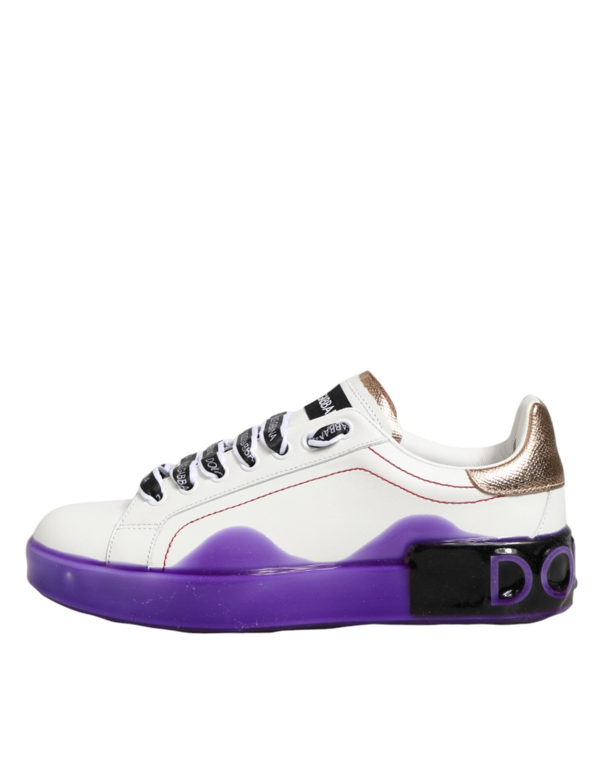 Dolce & Gabbana Weiße und Lila Leder-Sneaker mit niedrigem Schaft