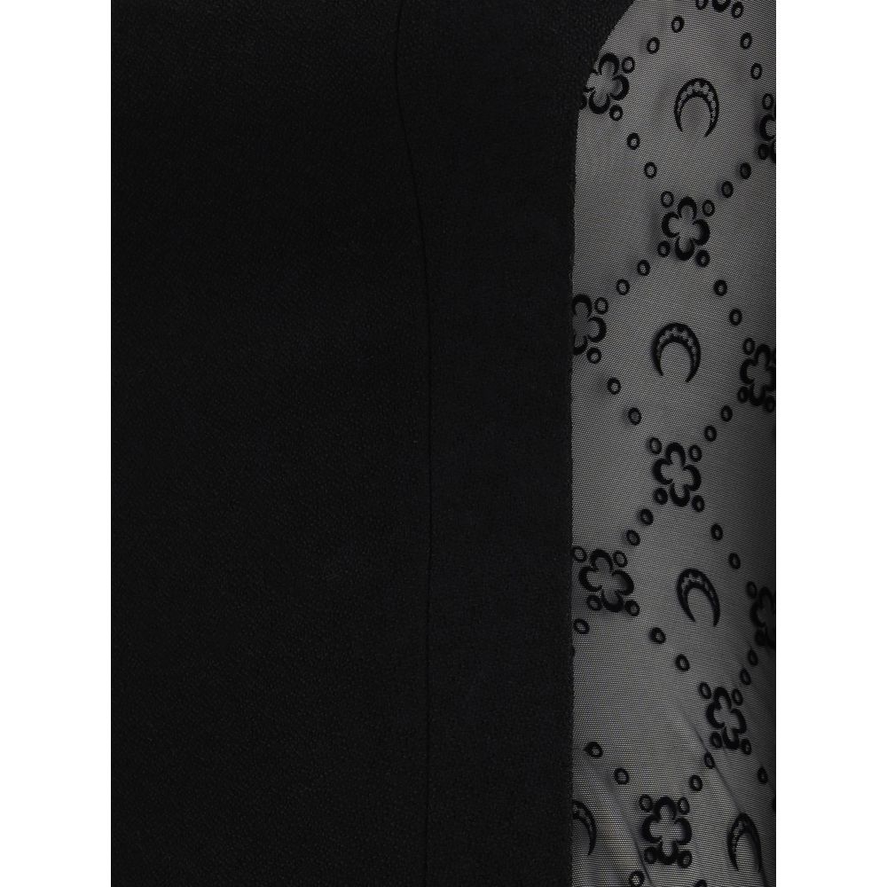 Marine Serre Schwarzes Fleece-Woll-Casual-Kleid