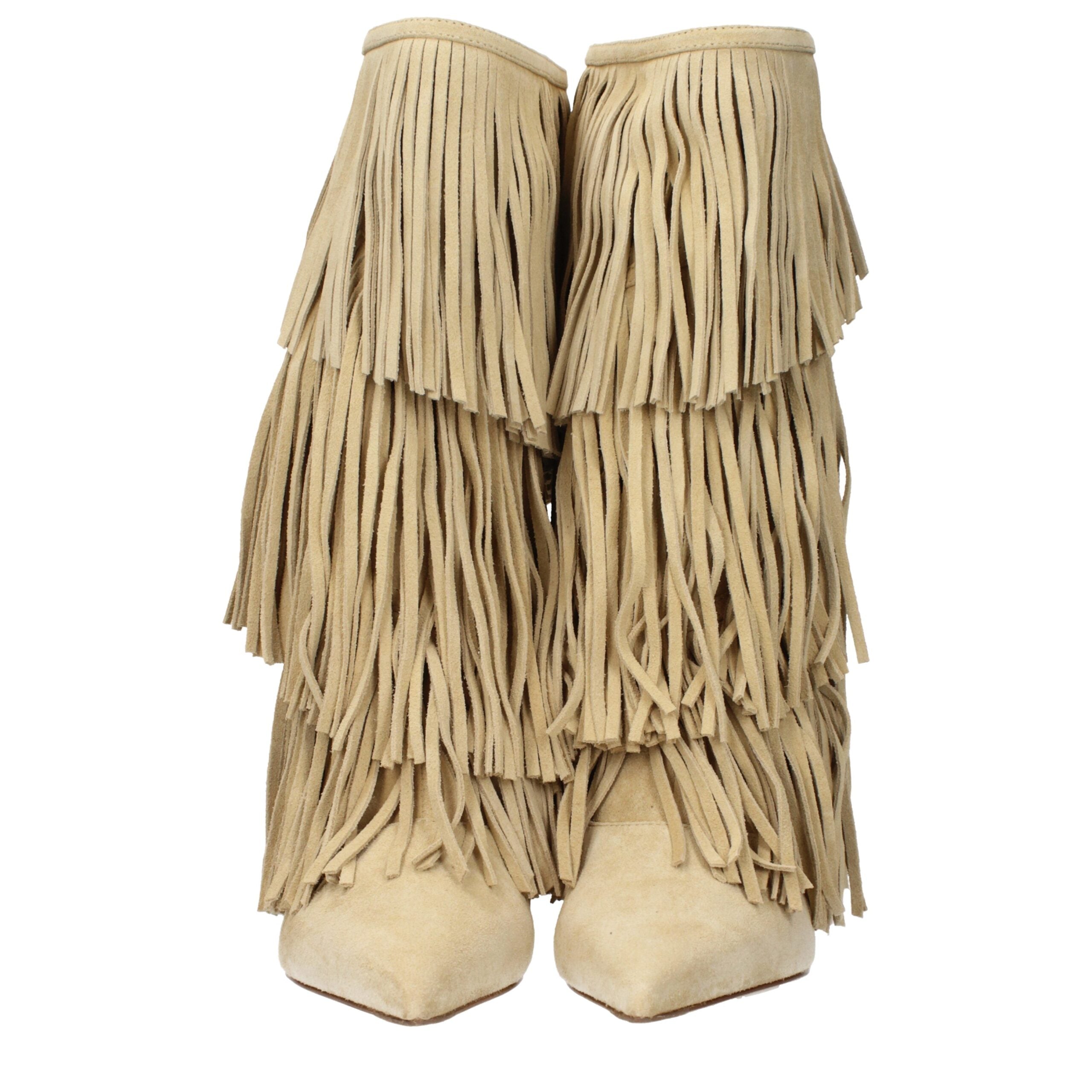 Paris Texas Beigefarbene Leder-Flachstiefel