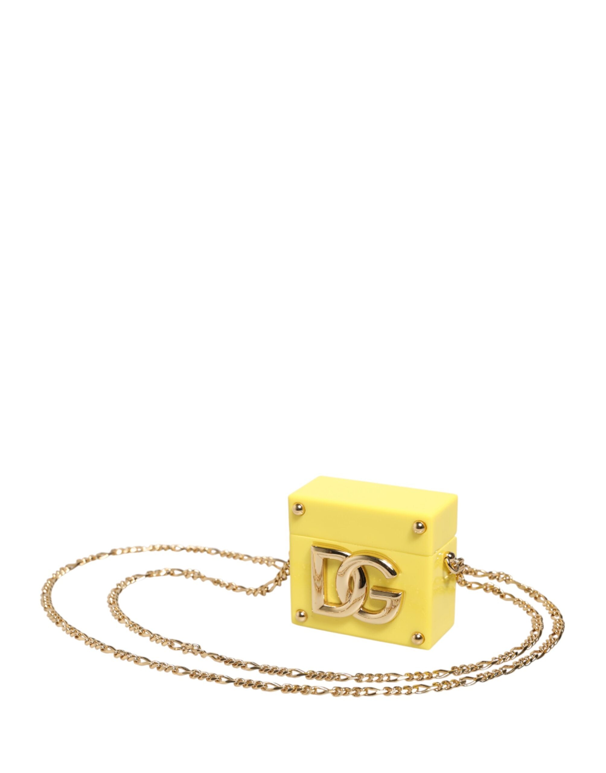 Dolce & Gabbana Gelbe AirPods-Hülle mit DG-Logo-Plakette und Goldkette